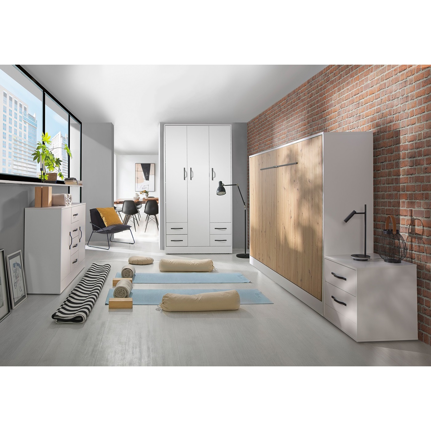 zestaw Perfect 5 półkotapczan łóżko chowane komoda biała do sypialni