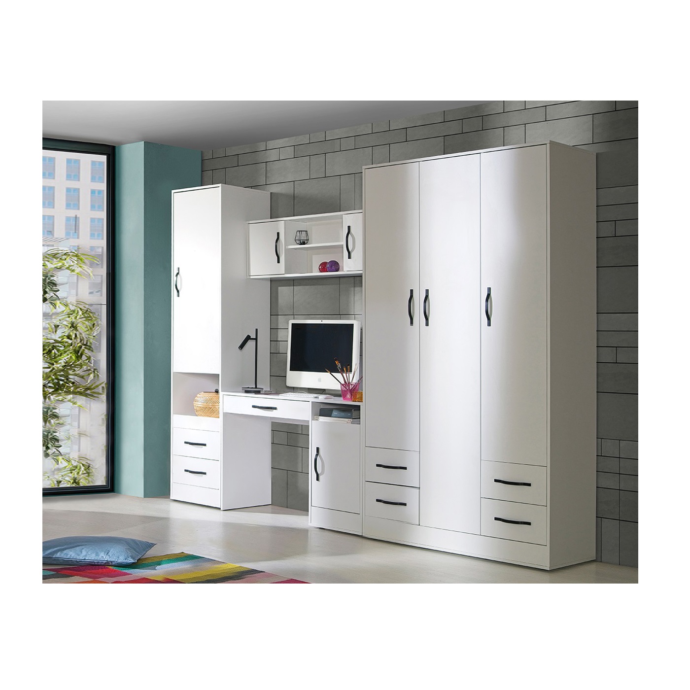 zestaw wysoka meblościanka Perfect 8 z biurkiem młodzieżowa dzieci