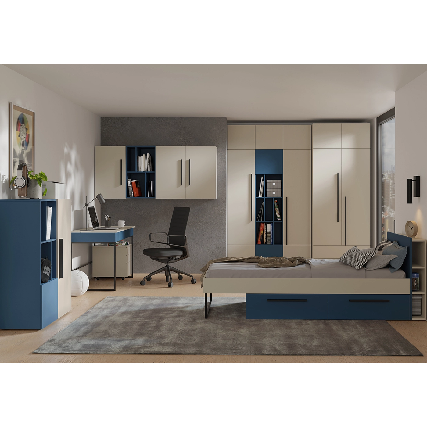 zestaw duży Lorin 6 biurko łóżko komoda regał szafa z nadstawką