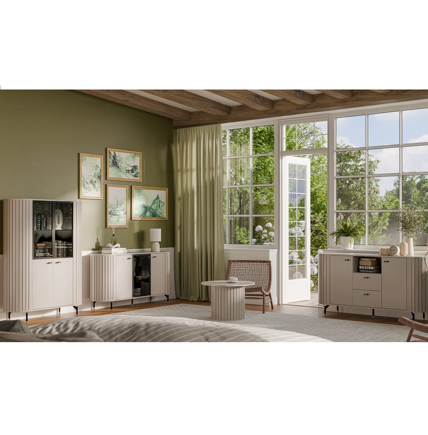 zestaw glamour Zante 3 witryna komoda stolik okrągły do pokoju