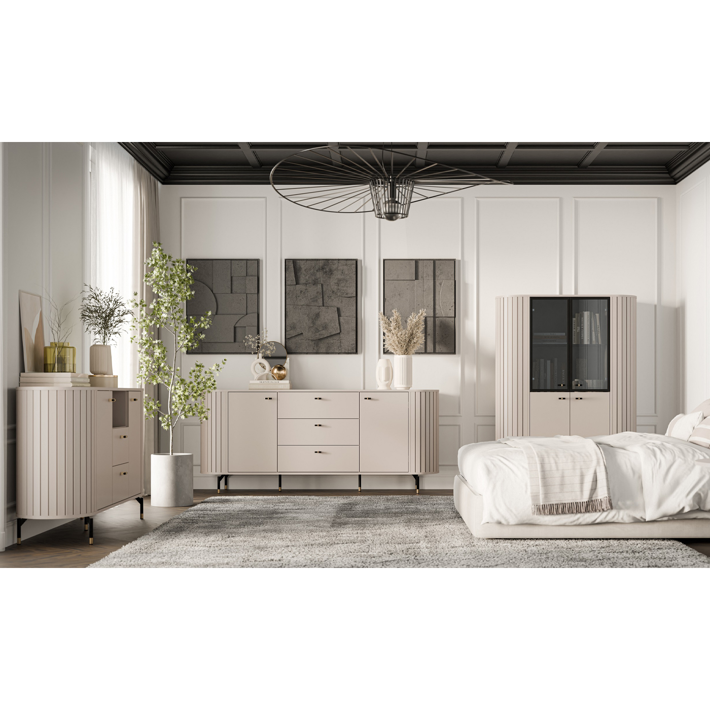 zestaw Zante 4 nowoxczesna witryna komoda zaokrąglona cashmere