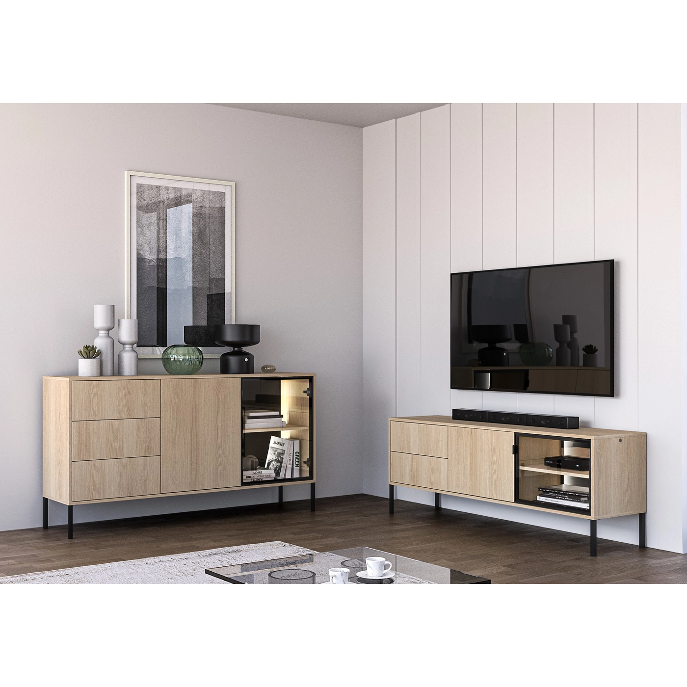 zestaw elegancki komplet Barnee 1 komoda rtv szafka do pokoju salonu