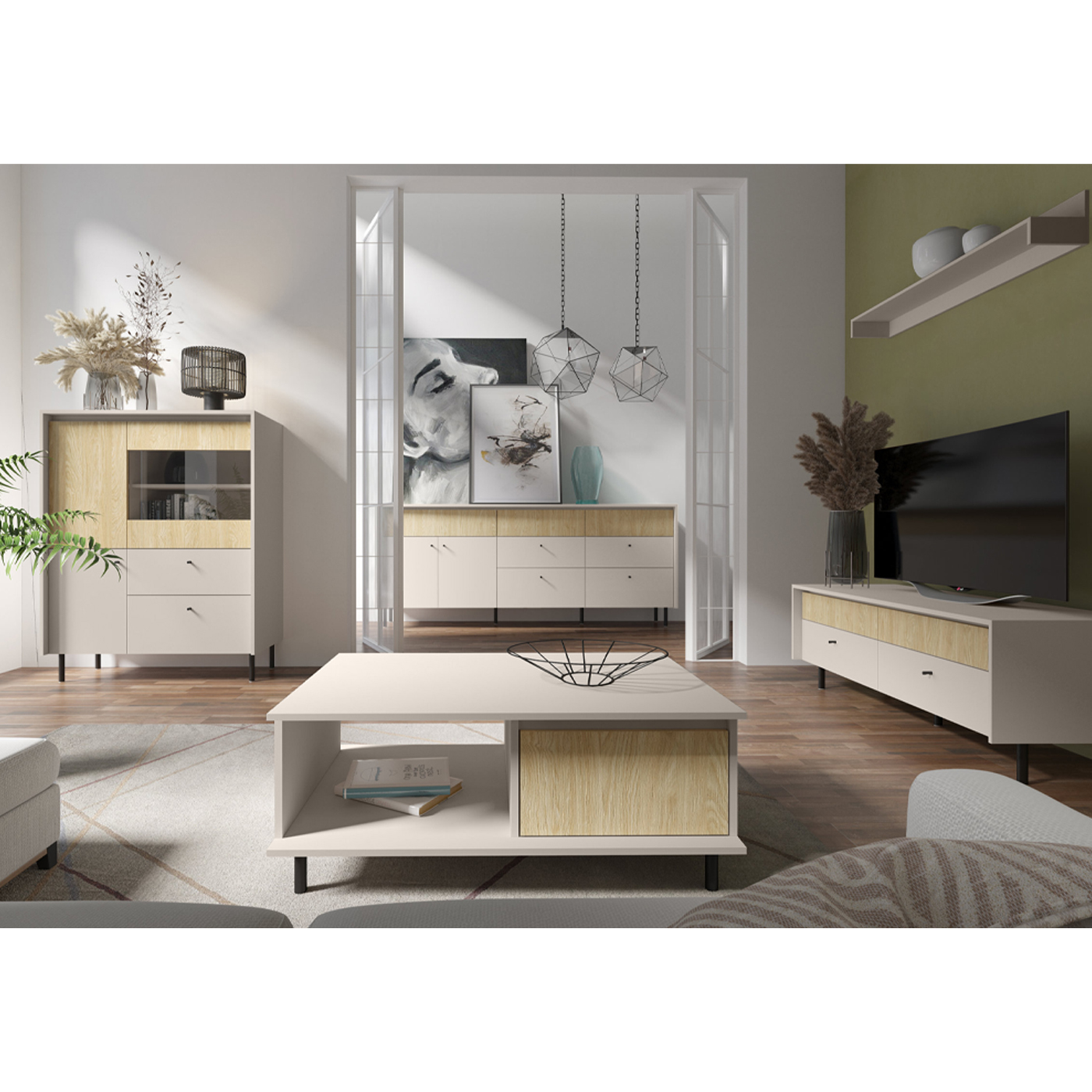 zestaw nowoczesne meble Malta 1 komoda rtv szafka ława witryna