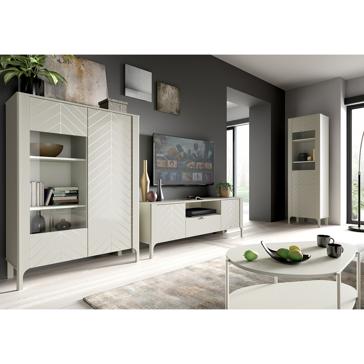 zestaw meblościanka rtv Malumi 1 komoda witryna ława cashmere