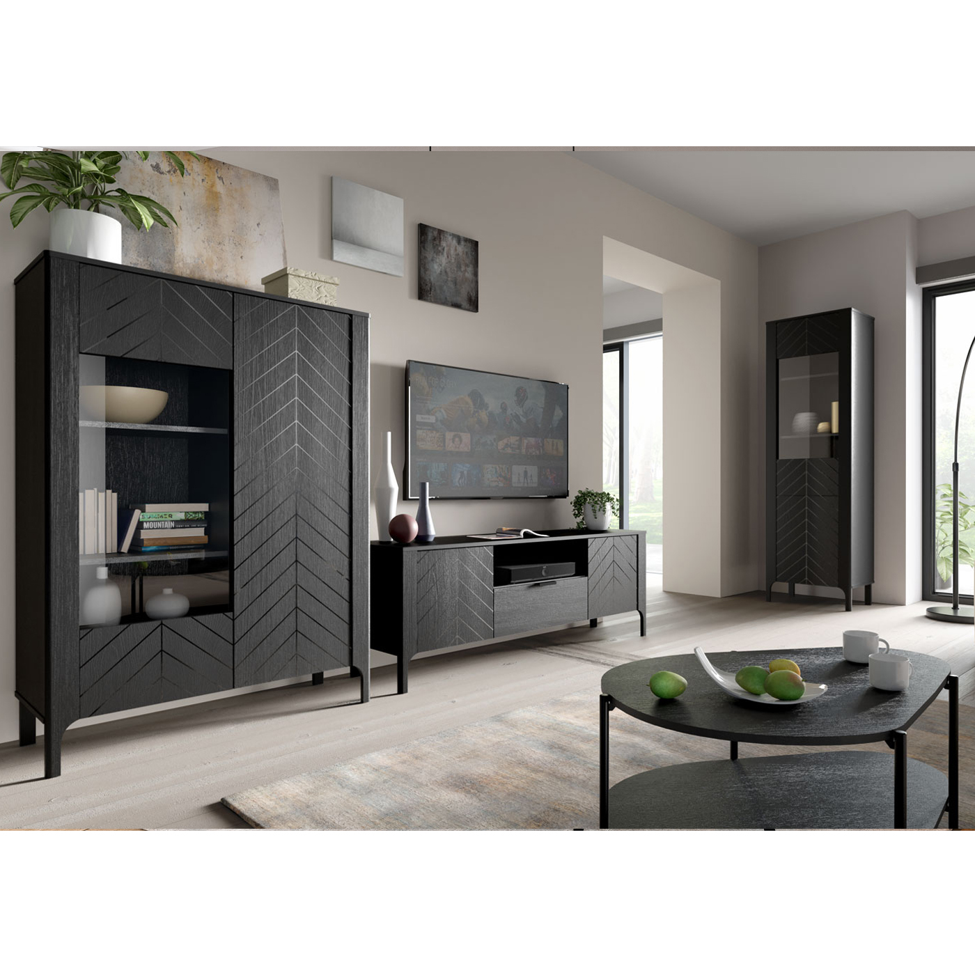 zestaw nowoczesny Malumi 1 komplet na nóżkach meblościanka czarna