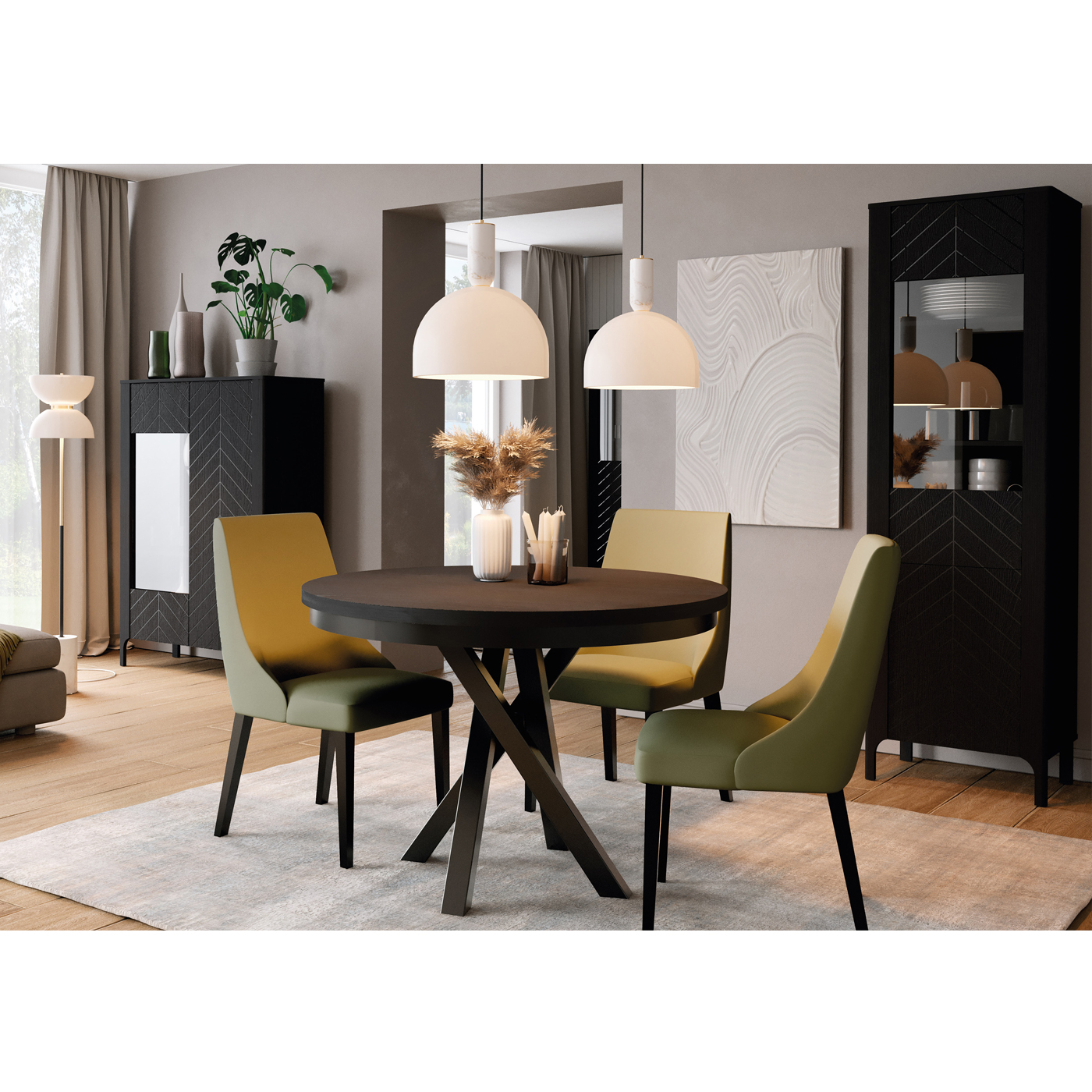 zestaw mebli pokojowych Malumi 3 komplet stół witryna do pokoju