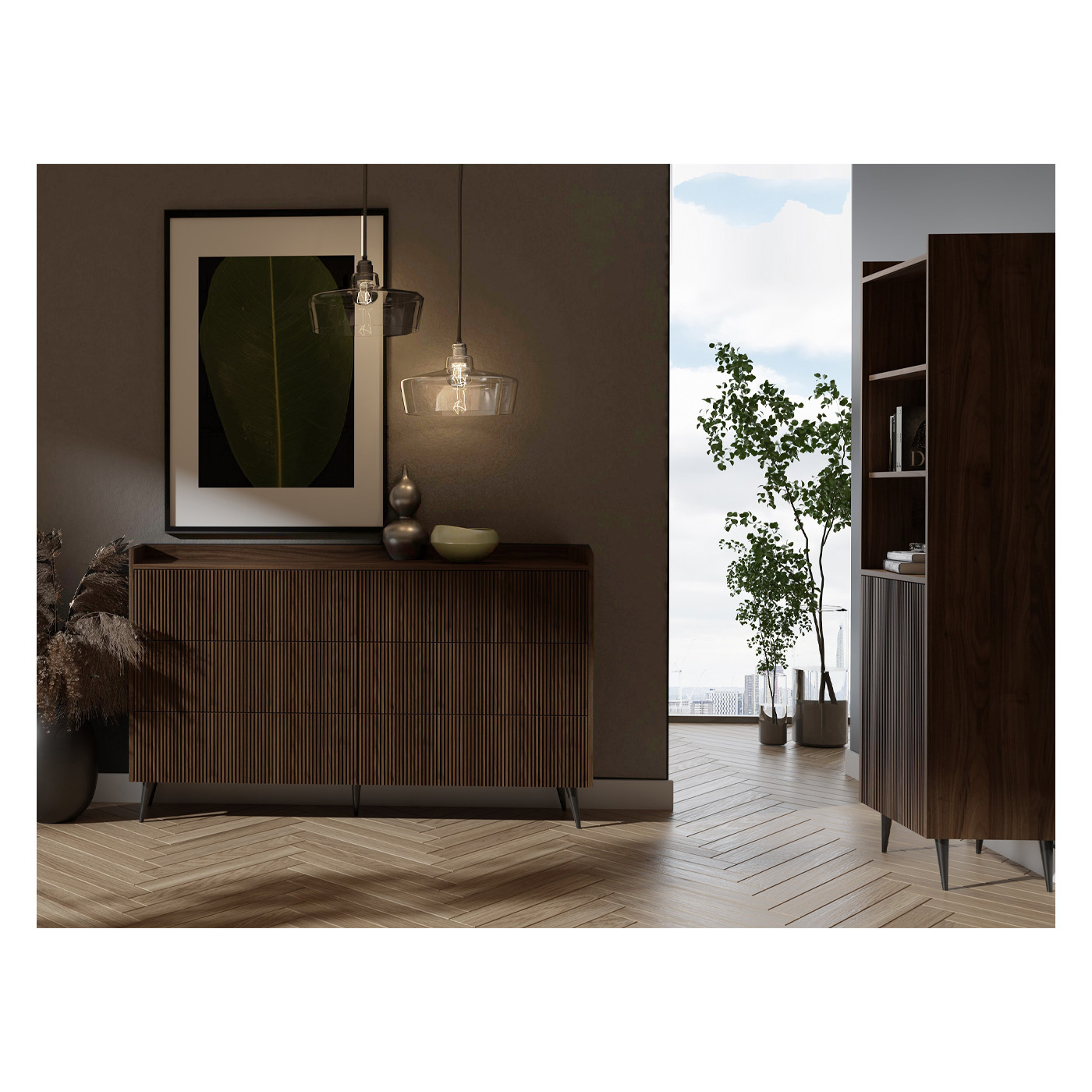 zestaw nowoczesny frezowany Ademo 6 komoda regał na nóżkach