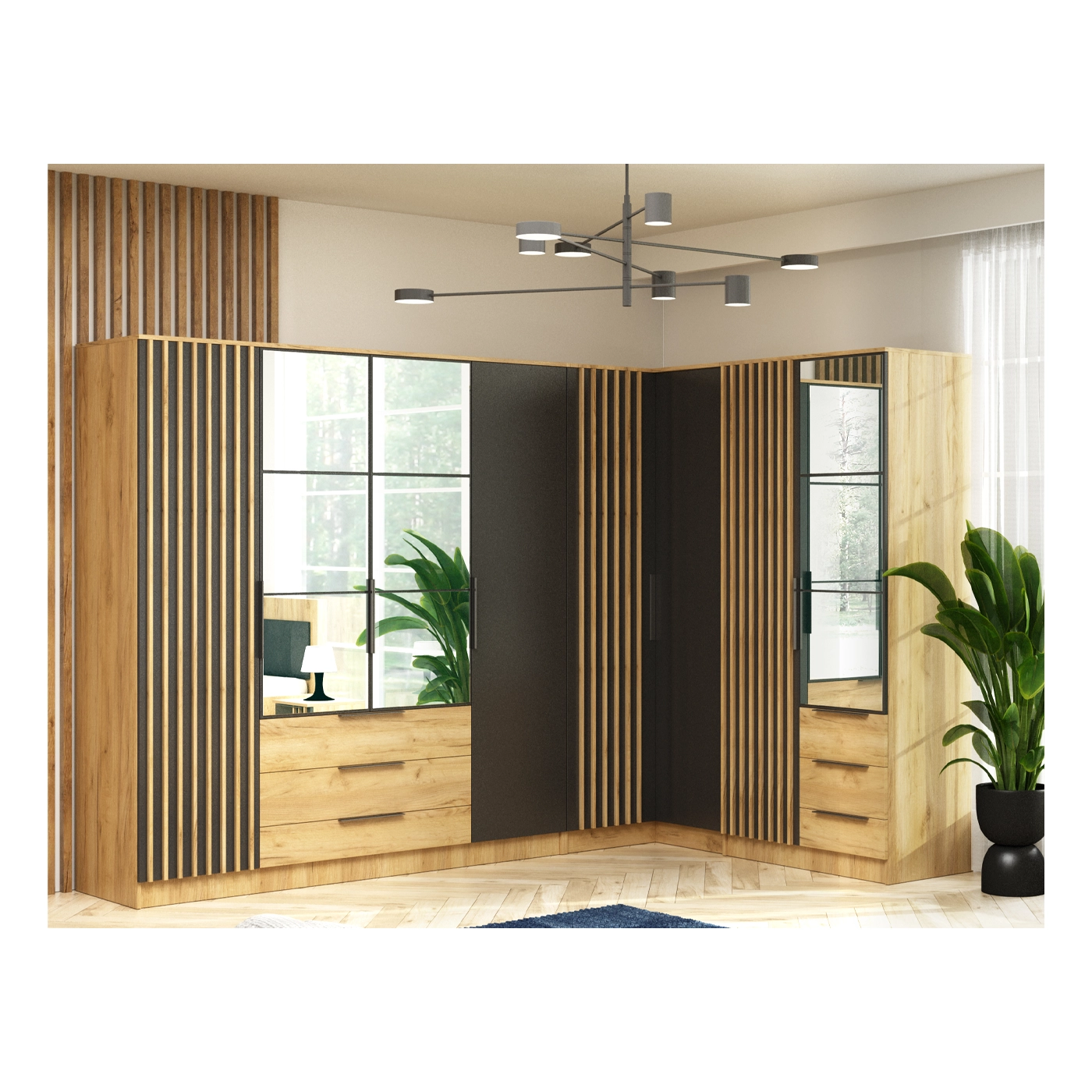 zestaw 300 - 200 narożny duży Sorento A z lamelami komplet loft do sypialni