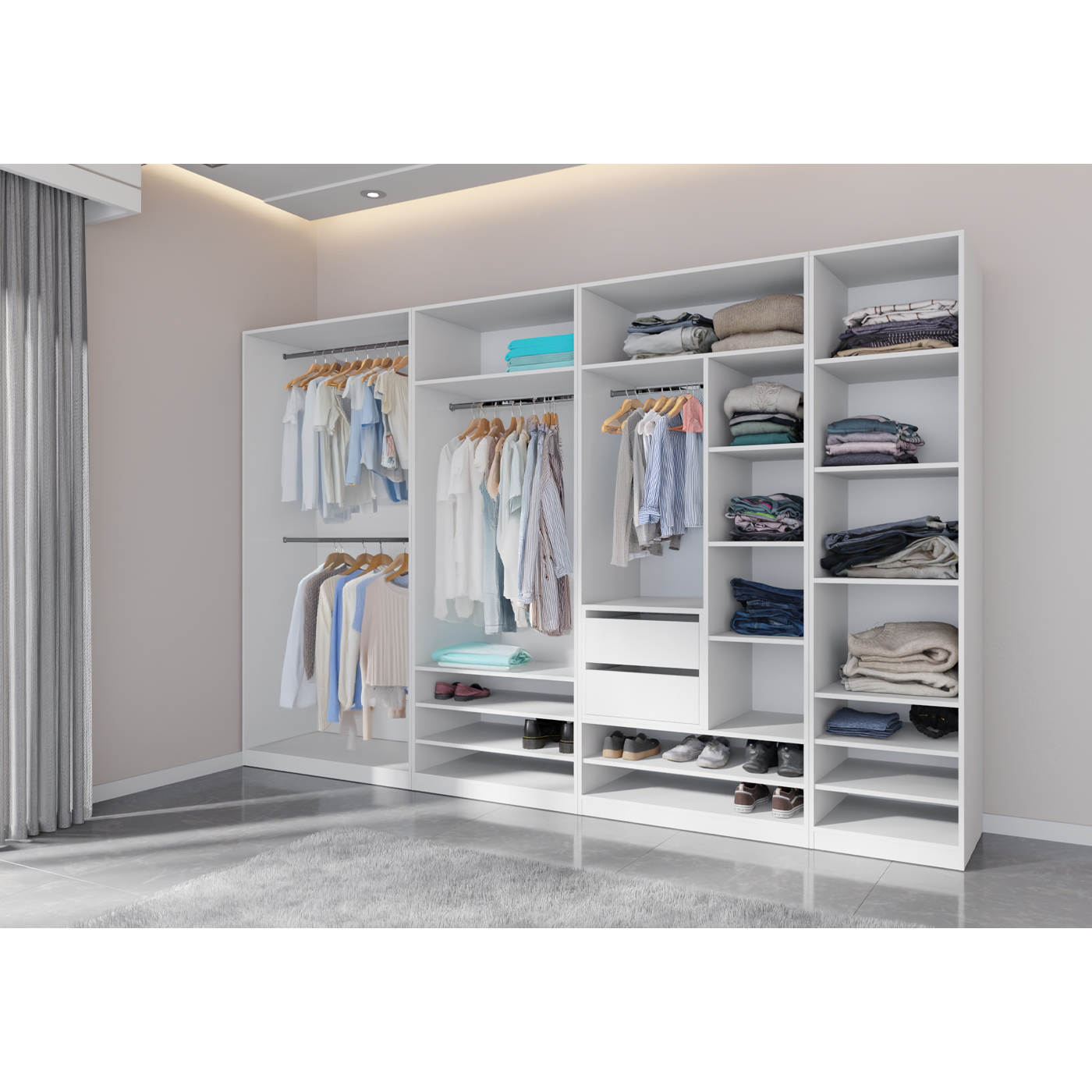 szafa 320 duża garderoba Tres B bez drzwi nowoczesny zestaw biała