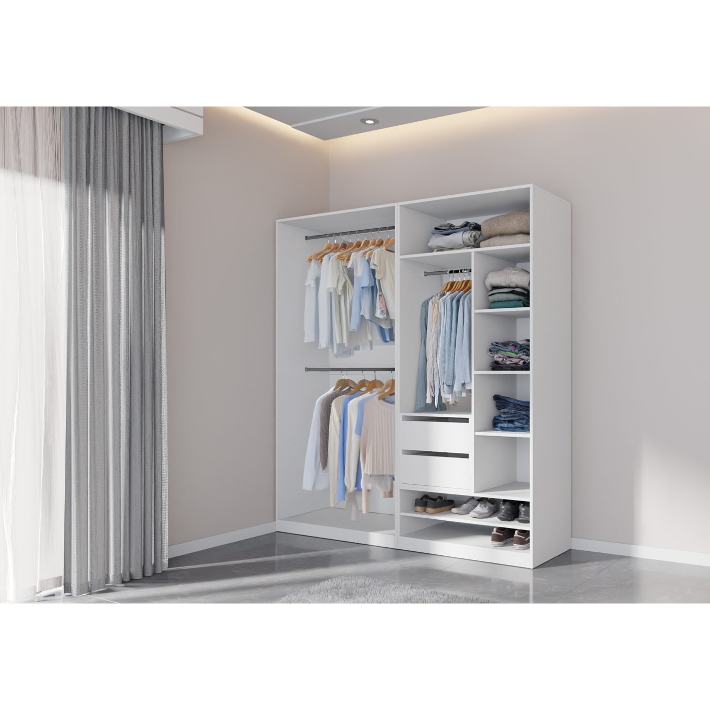 szafa 190 komplet bez drzwi Tres C otwarta garderoba szuflady półki