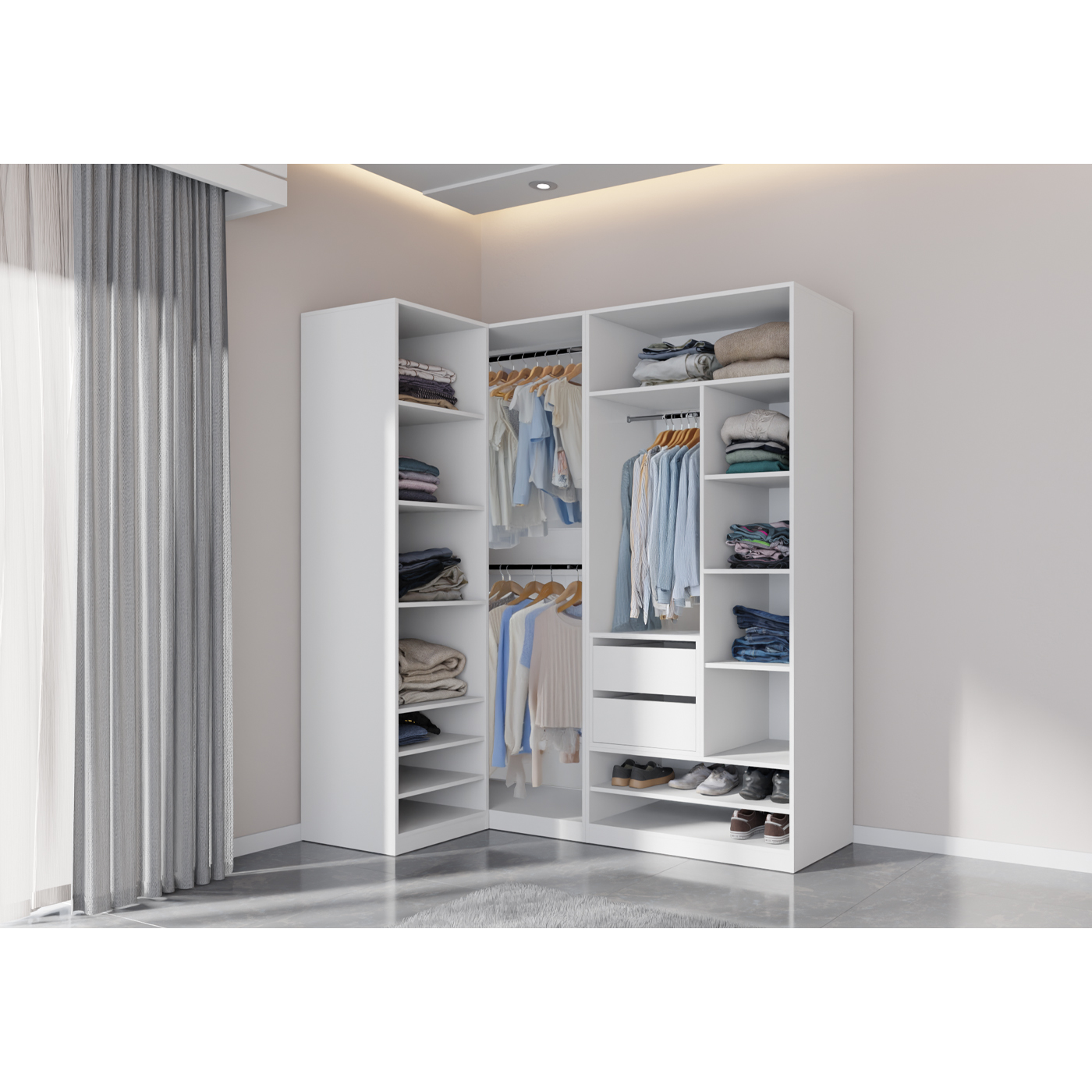 szafa 101 - 190 narożna otwarta Tres F duży zestaw rogowy z przegródkami