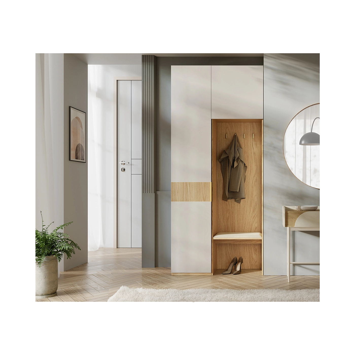 zestaw wysoka garderoba 90 Soreno z siedziskiem do przedpokoju korytarza