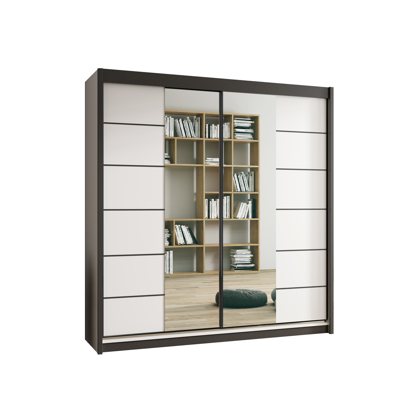 szafa 203 przesuwna z lustrem Zoja półki drążki do sypialni pokoju