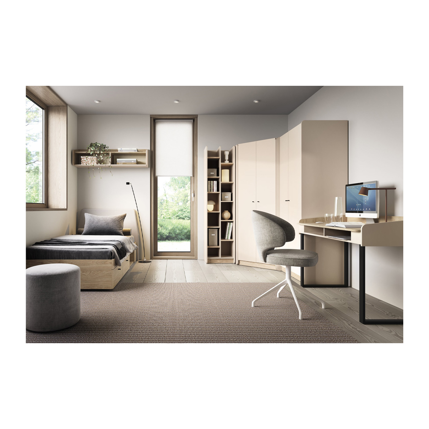 zestaw młodzieżowy Alessio 2 biurko szafa narożna łóżko regał dzieci