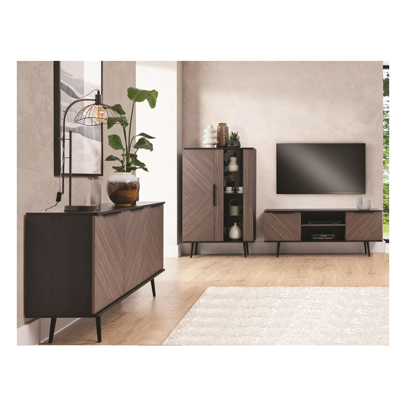 zestaw nowoczesny z nóżkami Pinelli A komoda rtv szafka witryna