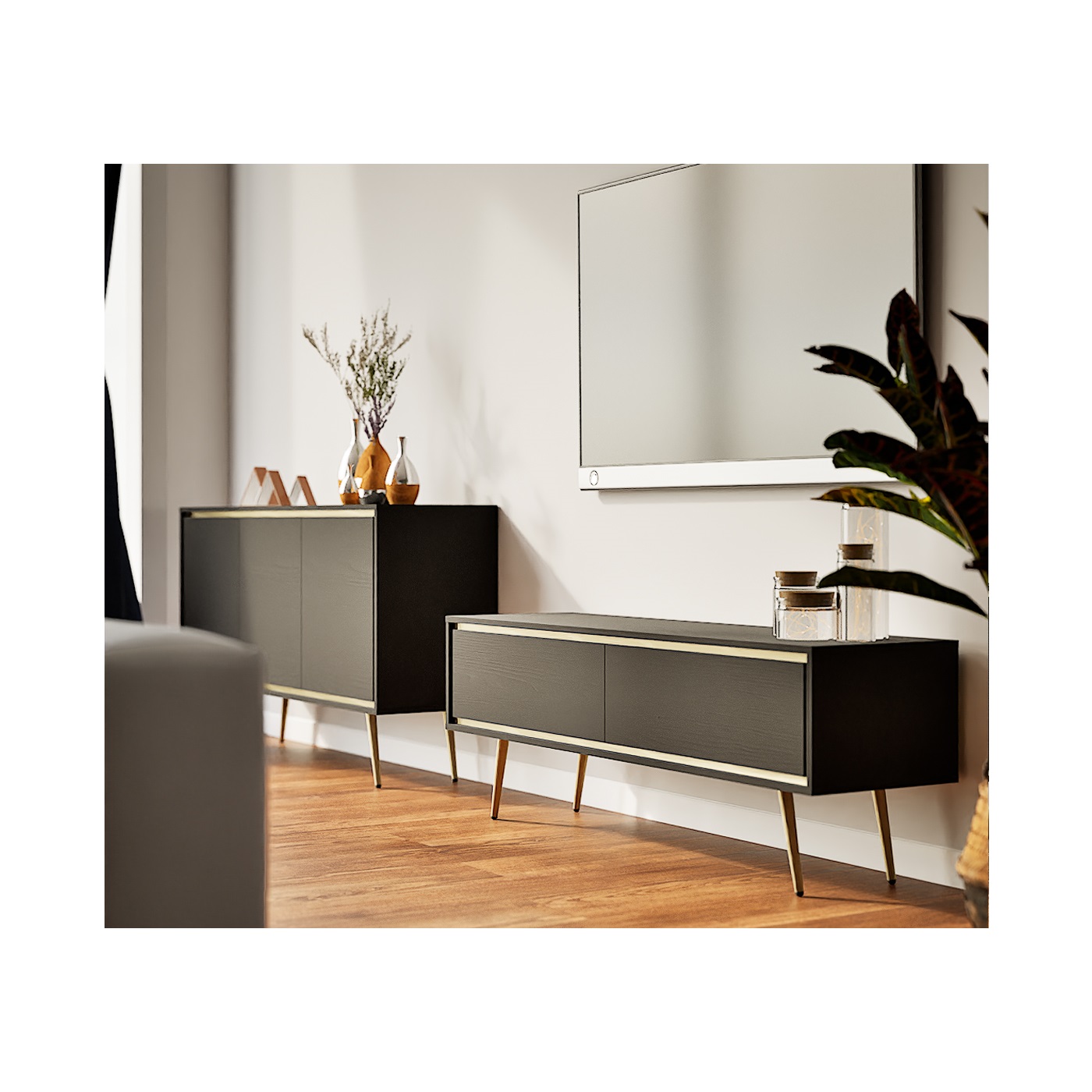 zestaw mebli nowoczesnych Tori 1 rtv na nóżkach złorych do pokoju