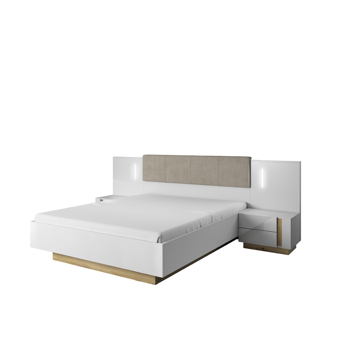 Łóżko + szafki nocne Arco N+O biały połysk