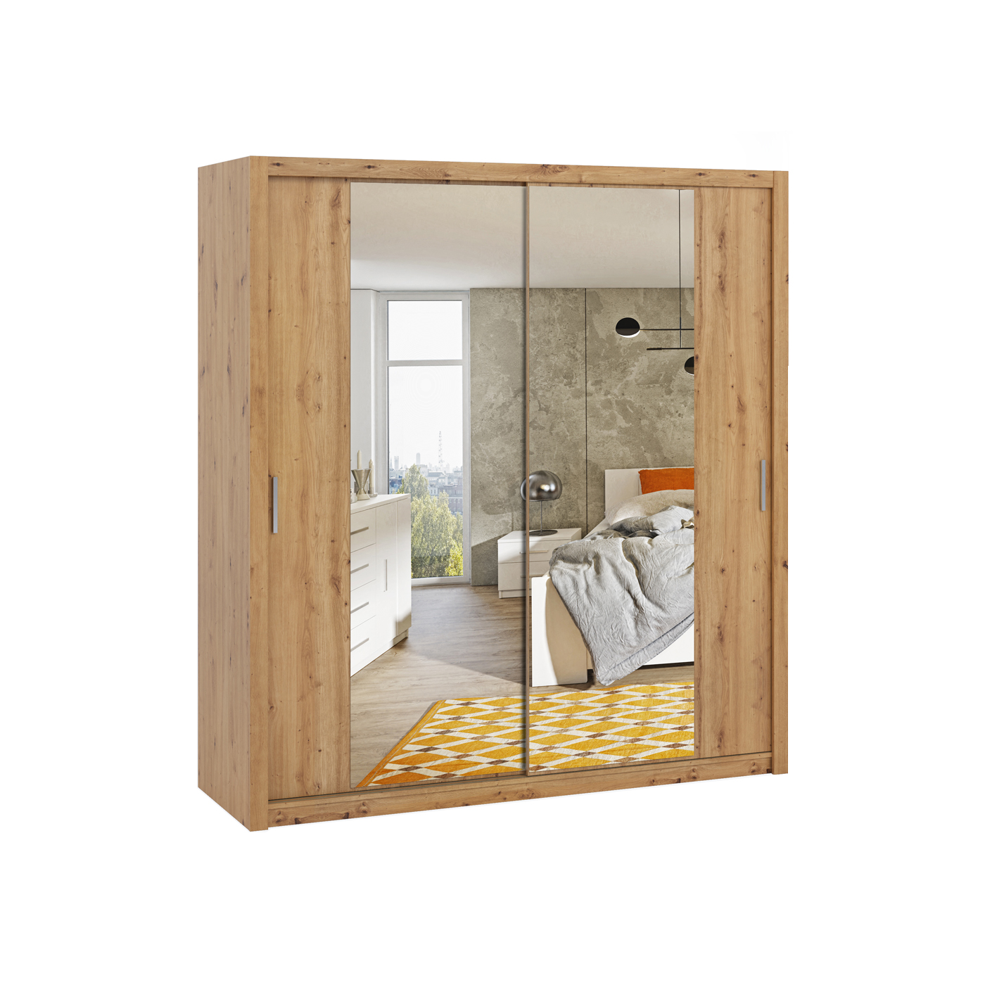 szafa 200 przesuwna duża z lustrem Bono 15 garderoba półki drążki