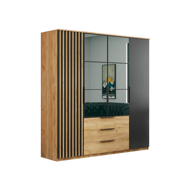 szafa 200 czterodrzwiowa Sorento z lustrem lamelami szufladami loft