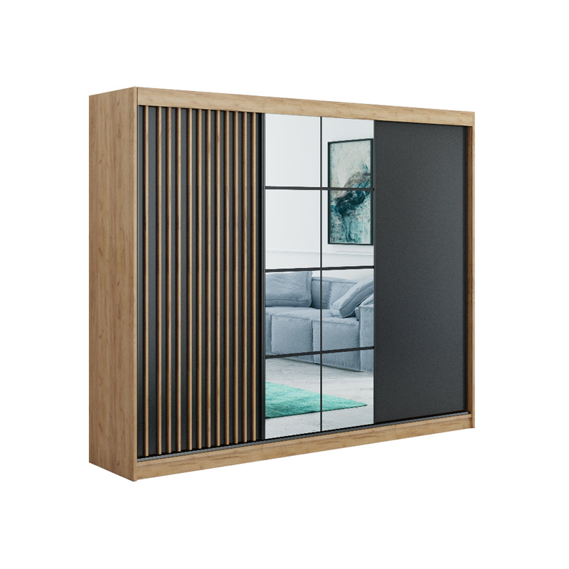 szafa 250 przesuwna loft Rocco z lustrem lamelami półkami drążkami