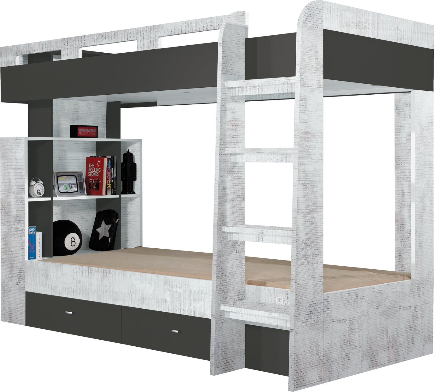 łóżko 90x200 piętrowe podwójne Tablo 13 z półkami dla rodzeństwa