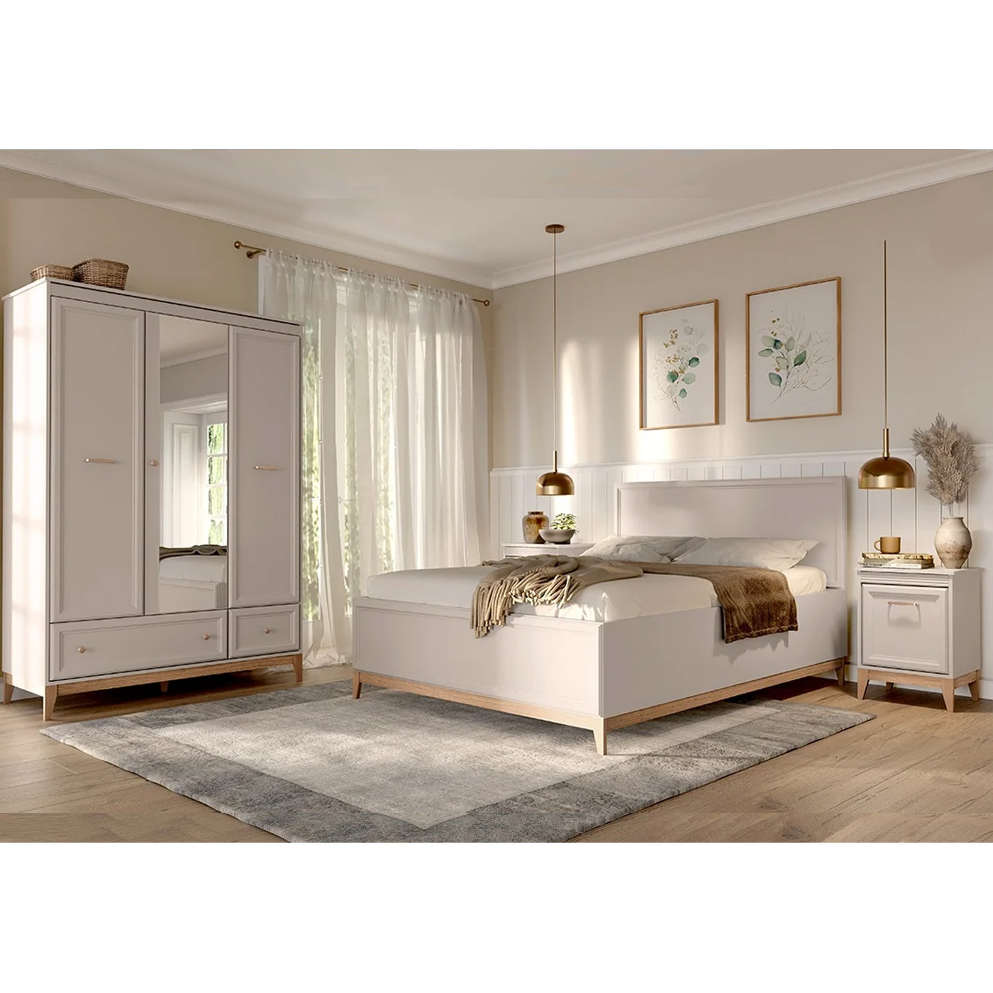 zestaw sypialnia Windsor 5 szafa z lustrem łóżko 160 z pojemnikiem