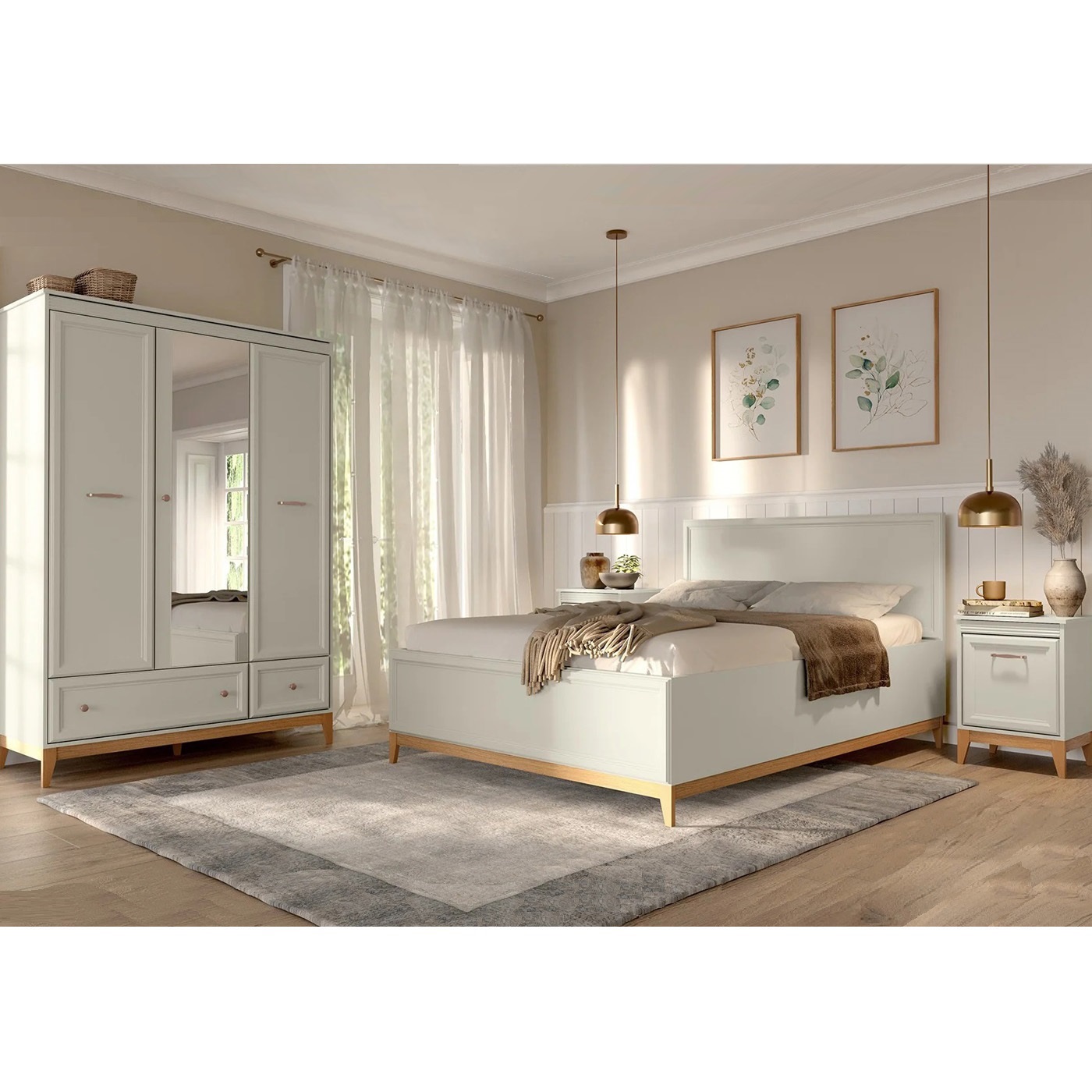 zestaw sypialnia Windsor 5 szafa z lustrem łóżko 160 z pojemnikiem