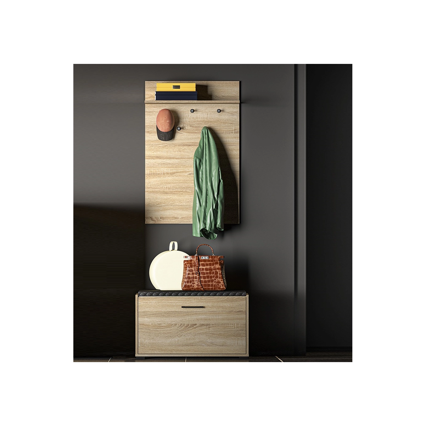 zestaw mebli mała garderoba Caro 6 szafka z siedziskiem wieszak