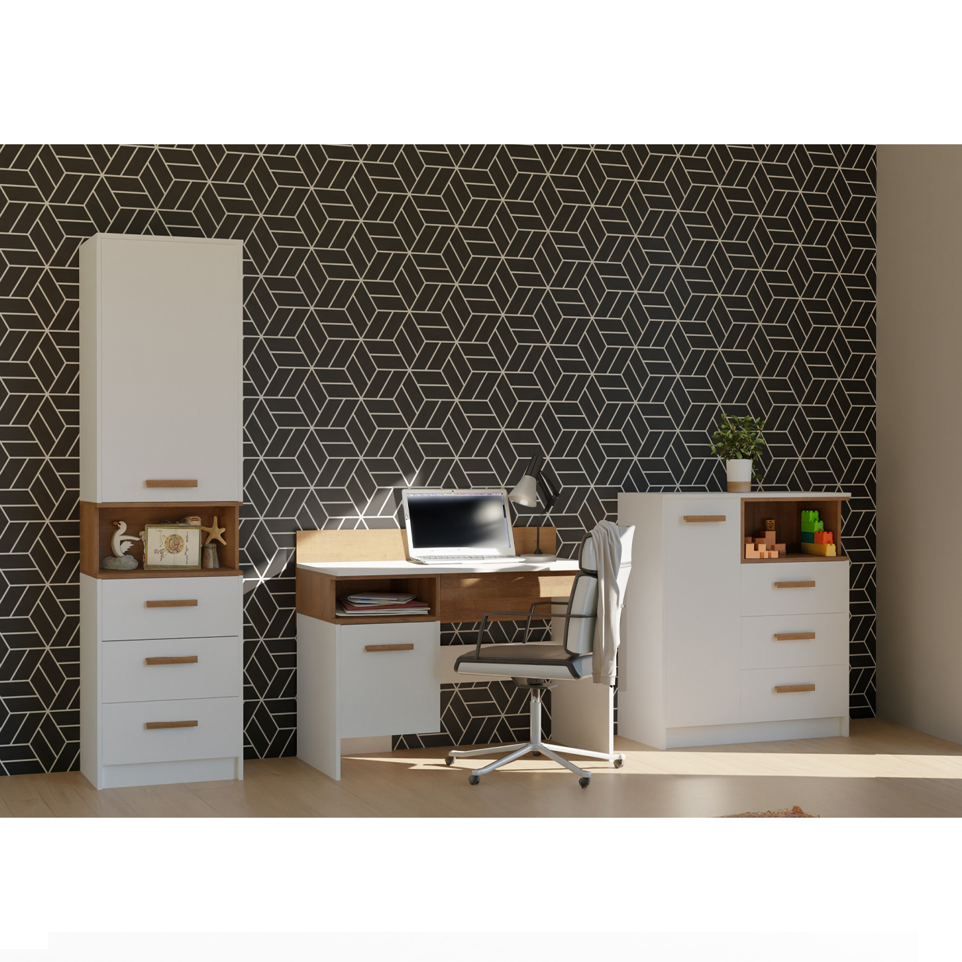 zestaw do nauki dzieci Grant K młodzieżowe biurko komoda regał komplet