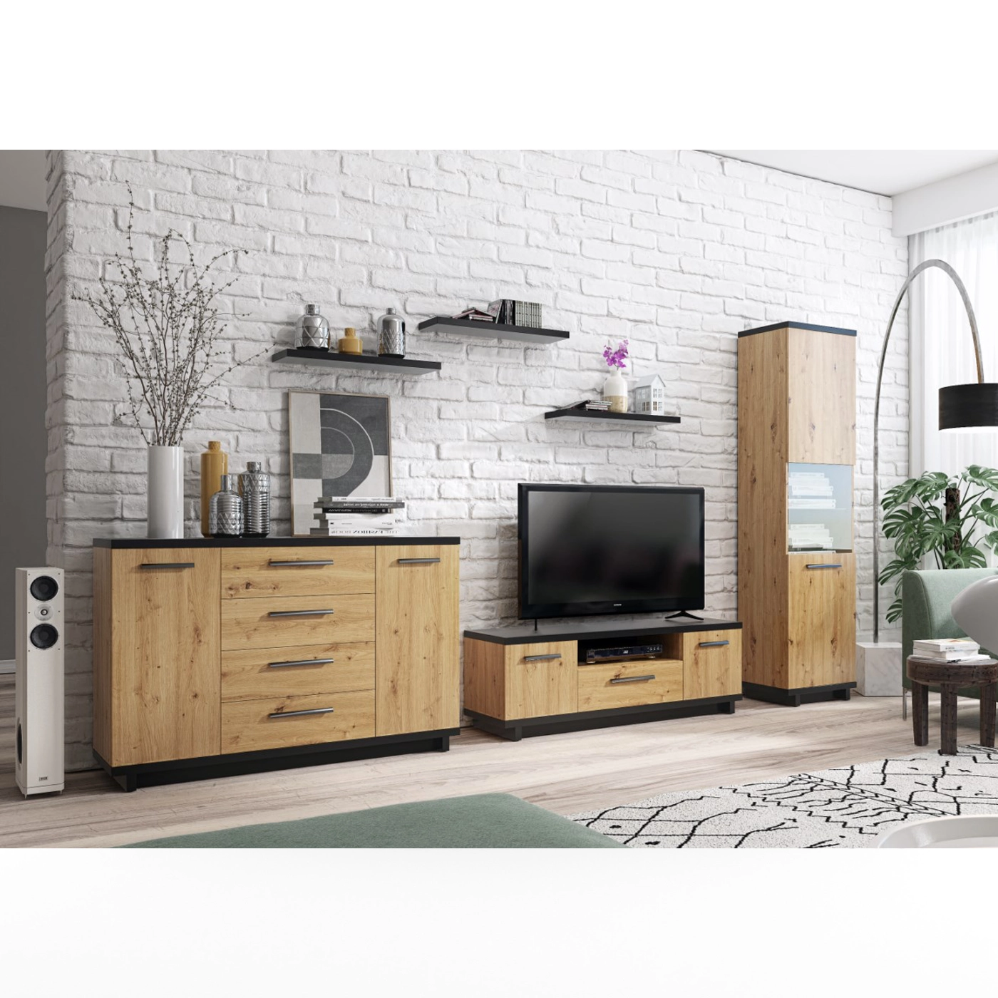 zestaw Ines 11 meblościanka loft komoda rtv szafka witryna komplet