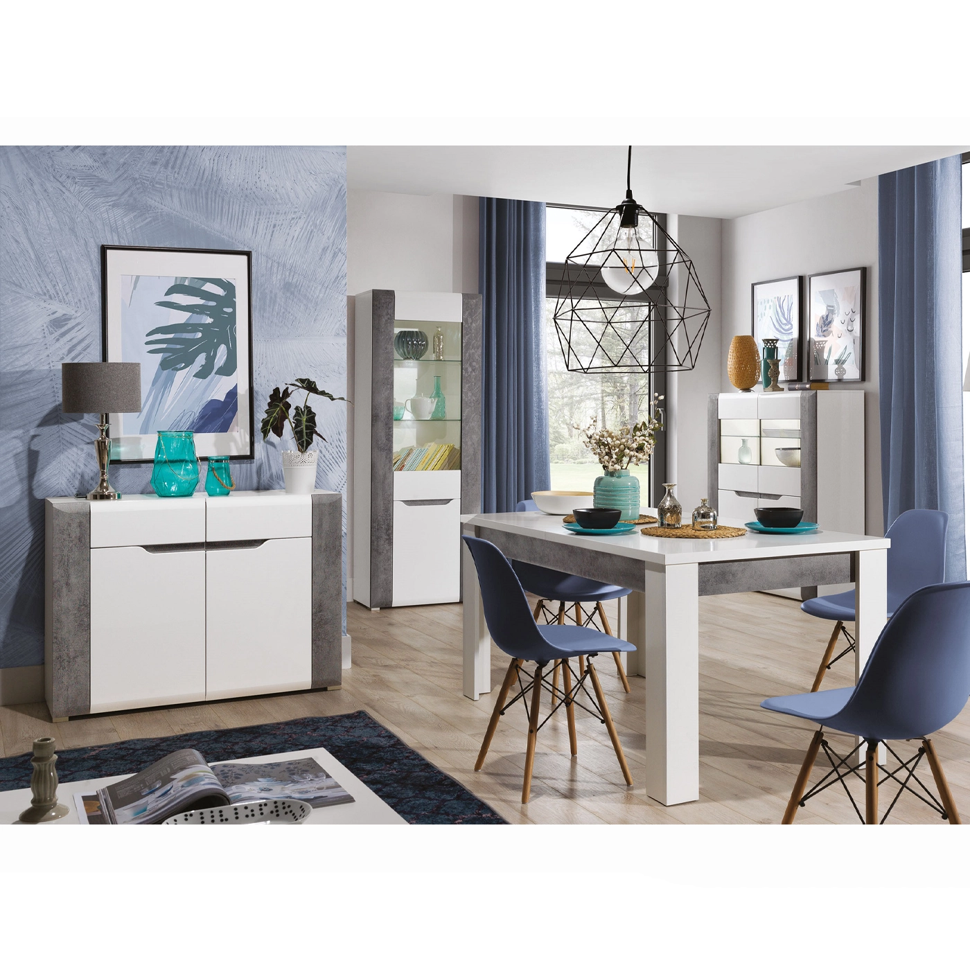 zestaw mebli Brando 1 komoda witryna stół do pokoju salonu jadalni