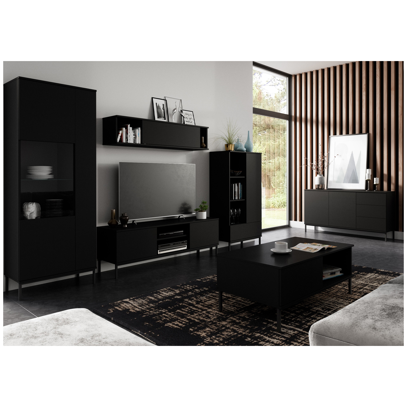 zestaw nowoczesna meblościanka Querty 1 z ławą komodą do salonu