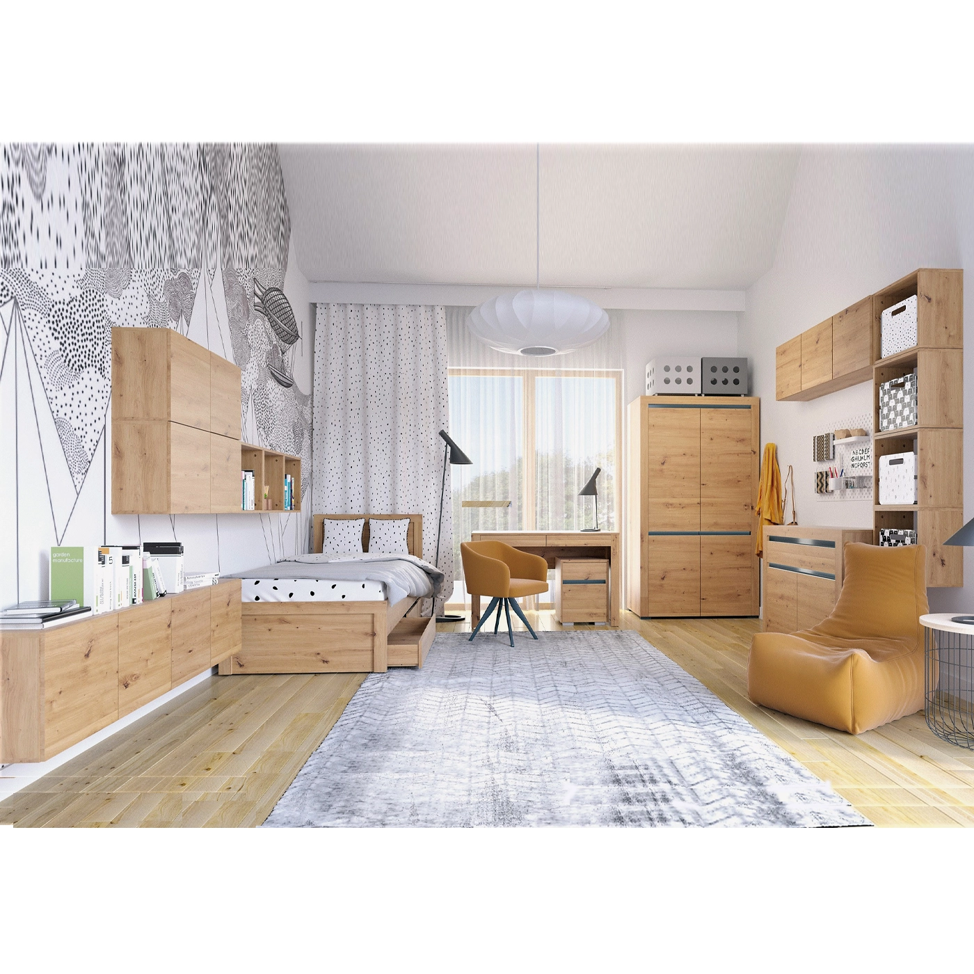 zestaw duży młodzieżowy dzieci Arizona 2 biurko komoda łóżko szafa