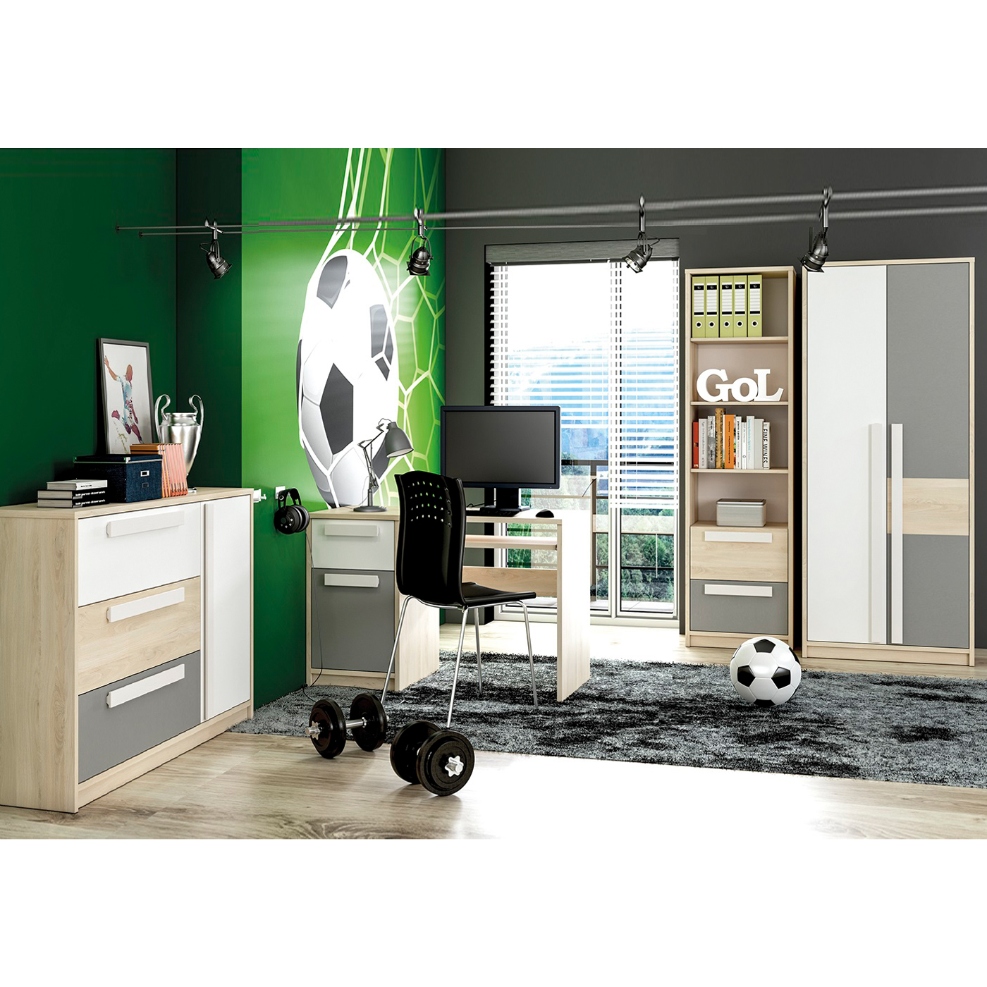 zestaw młodzieżowy Drop 7 z biurkiem komodą regałem komplet mebli