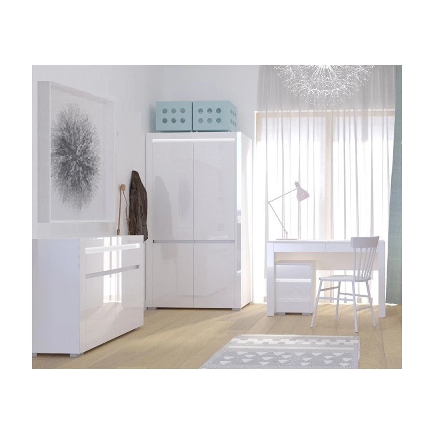 zestaw mebli dla młodzieży dzieci ucznia Alaska 7 biurko komoda szafa