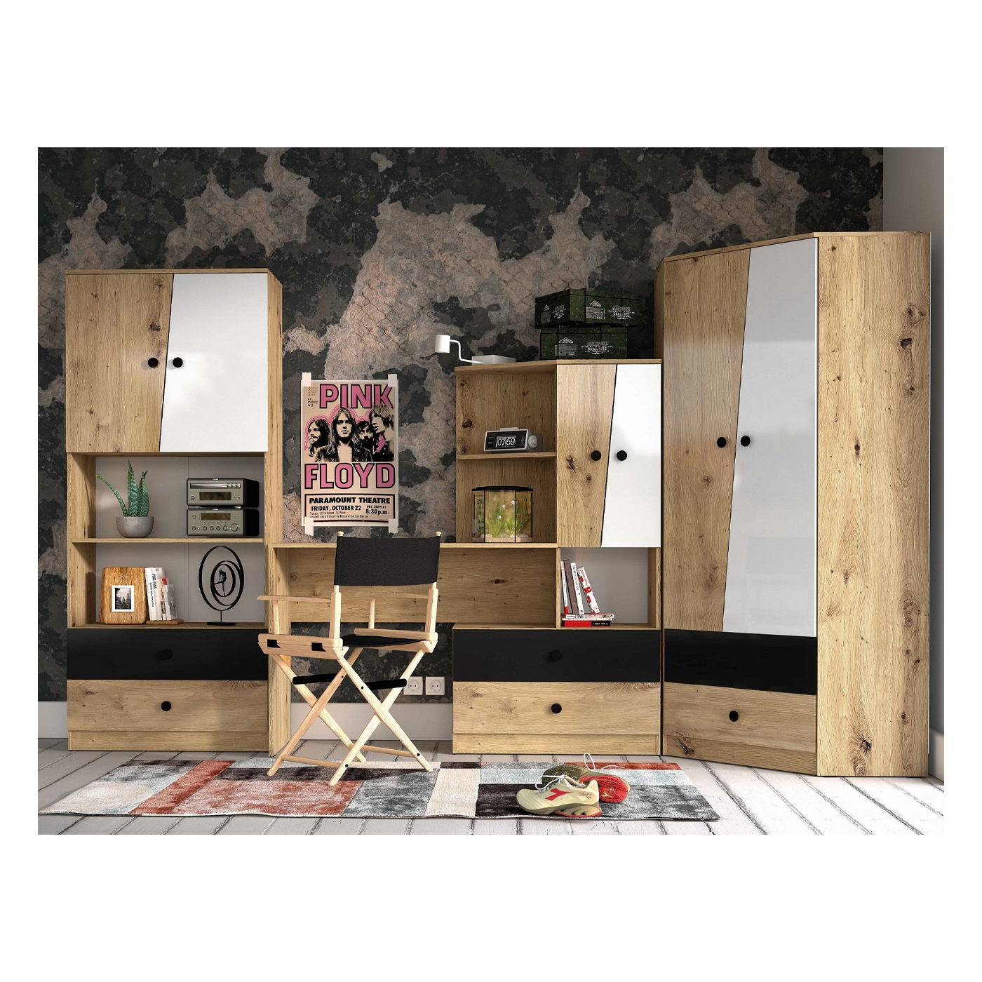 zestaw dla dzieci młodzieży Nero 8 narożna szafa biurko regał komplet