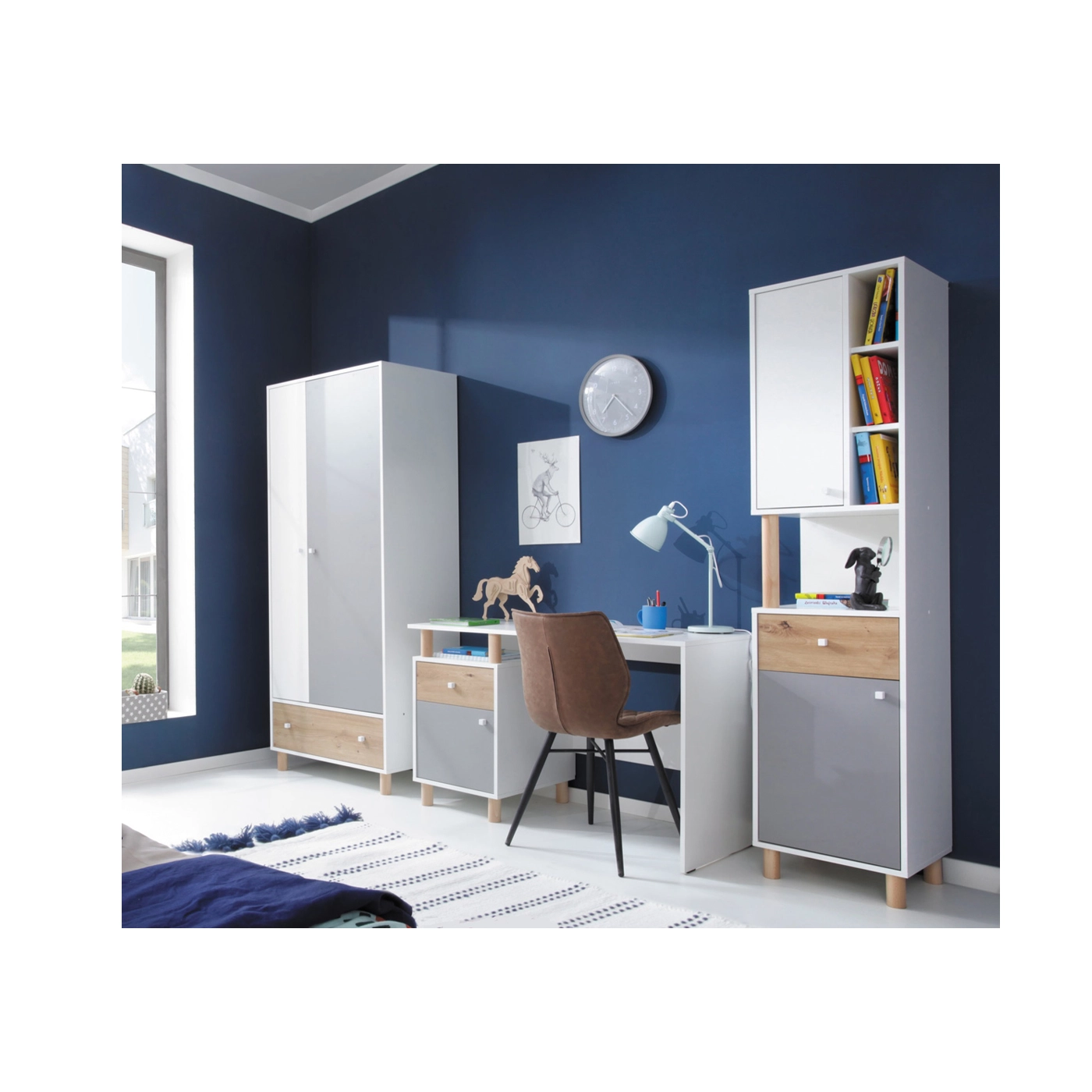 zestaw mebli na nóżkach Faro D młodzieżowe biurko regał szafa