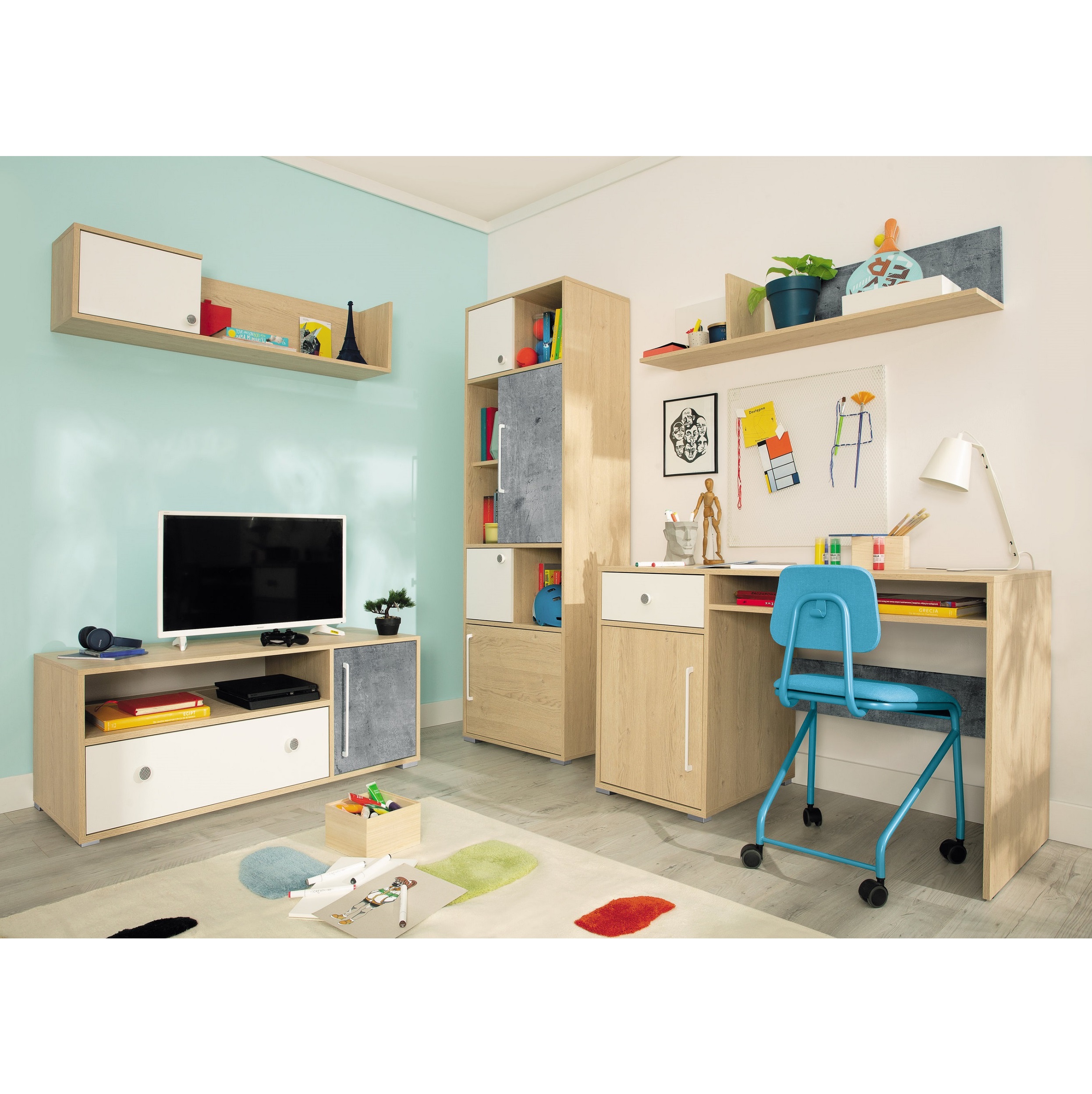 zestaw mebli Step 3 biurko regał szafka rtv komplet do pokoju ucznia
