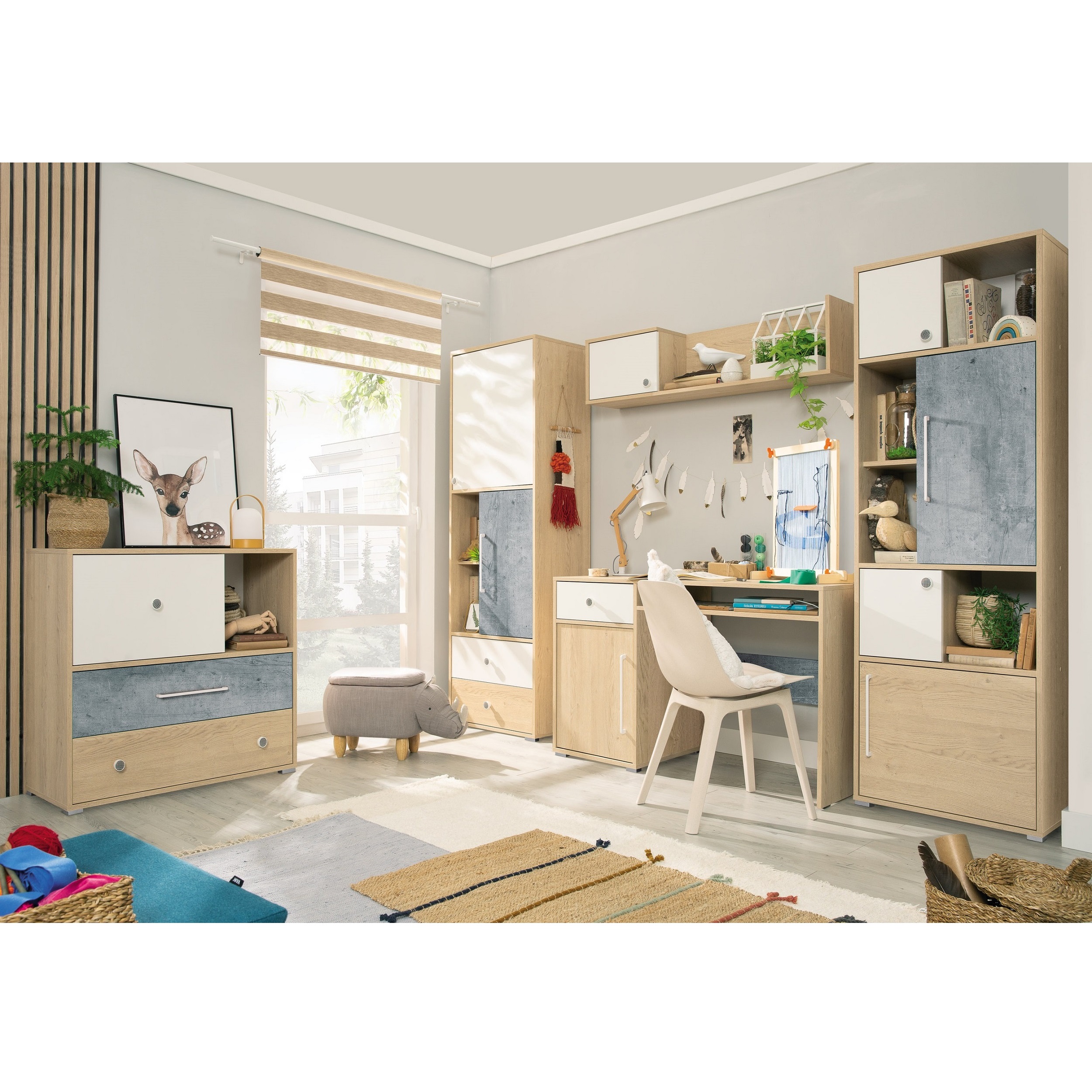 zestaw duży młodzieżowy dziecięcy Step A biurko regał słupek komoda