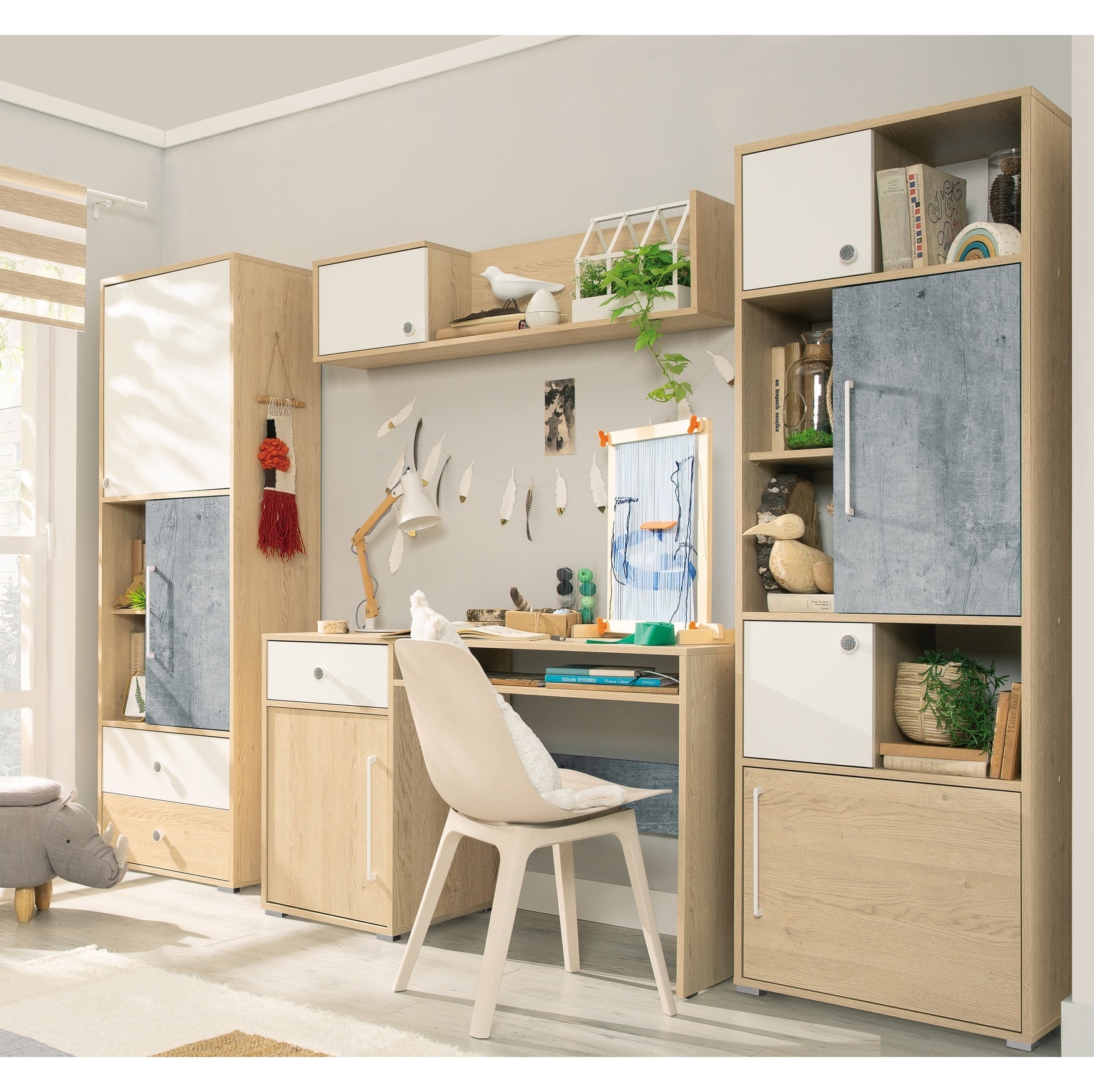 zestaw młodzieżowa meblościanka Step E komplet z biurkiem ucznia