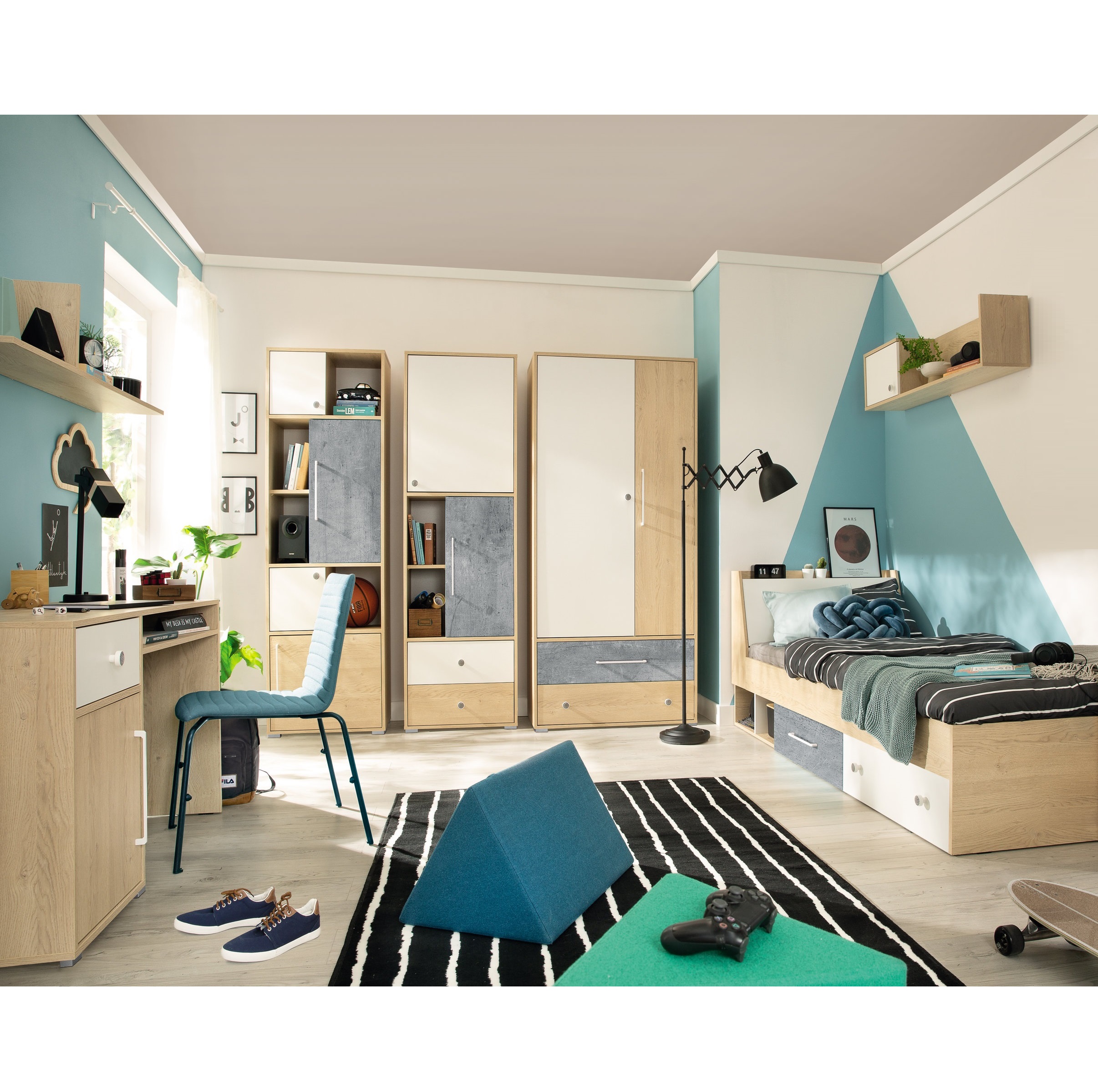 zestaw mebli młodzieżowych dla ucznia dzieci Step G łóżko biurko szafa
