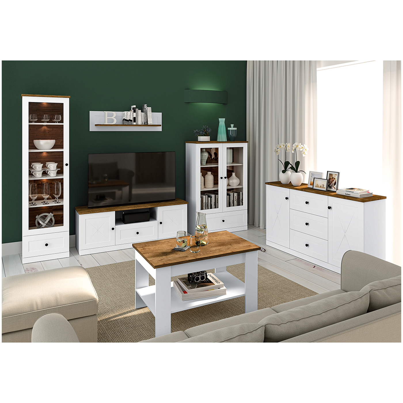 zestaw duży mebli stylowych skandynawskich Lille 1 do salonu pokoju