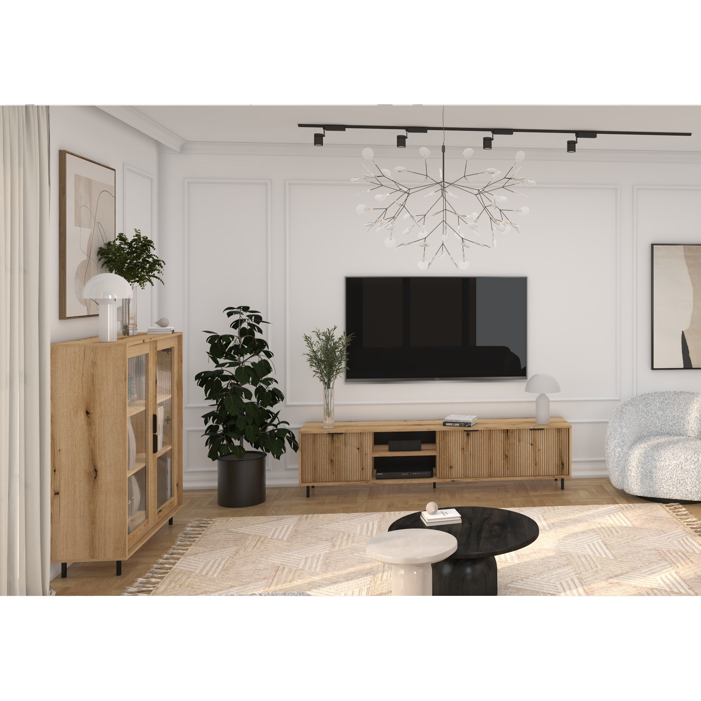 zestaw na nóżkach front frezowany ryflowany Anne 2 szafka rtv witryna