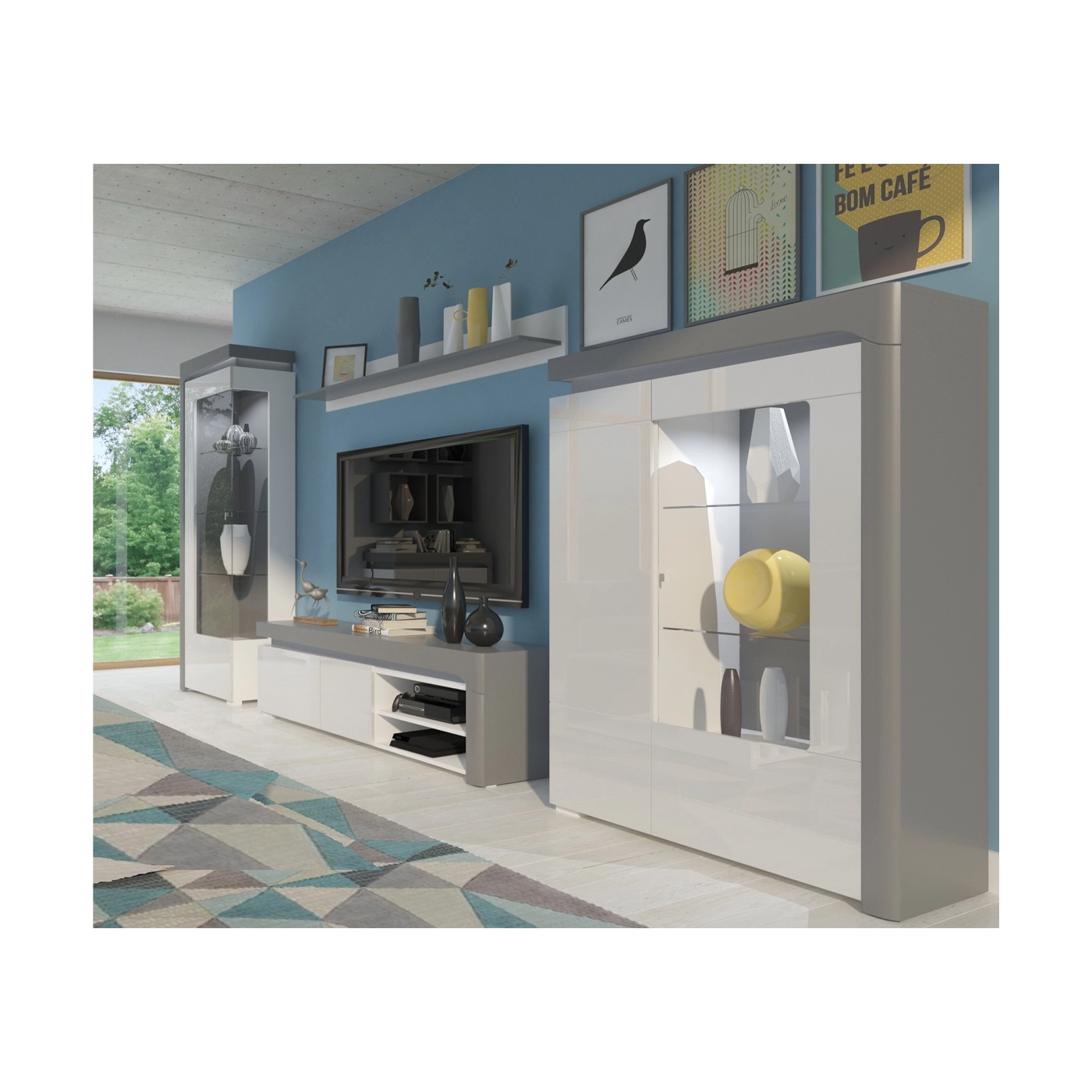 zestaw pokojowy Thea White 2 meblościanka rtv biała w połysku