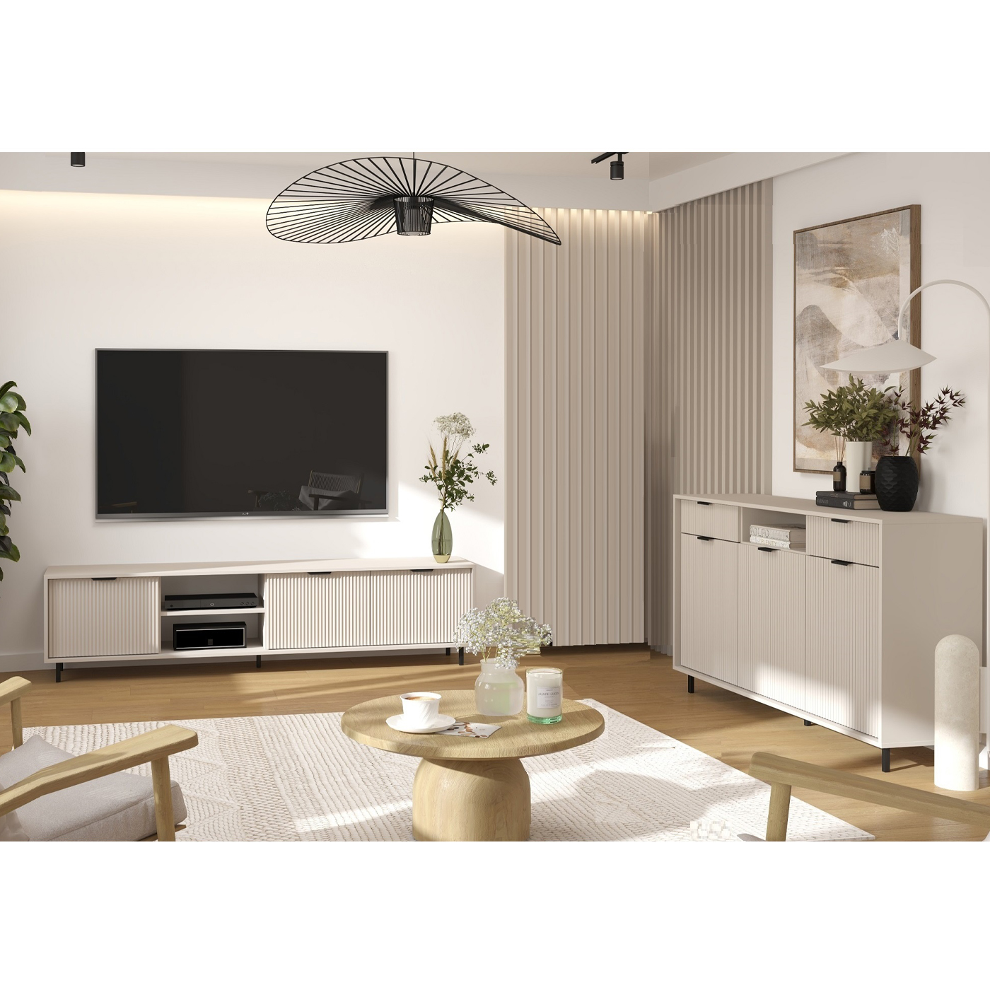 zestaw mebli komplet na nóżkach Anne 3 ryflowana komoda rtv