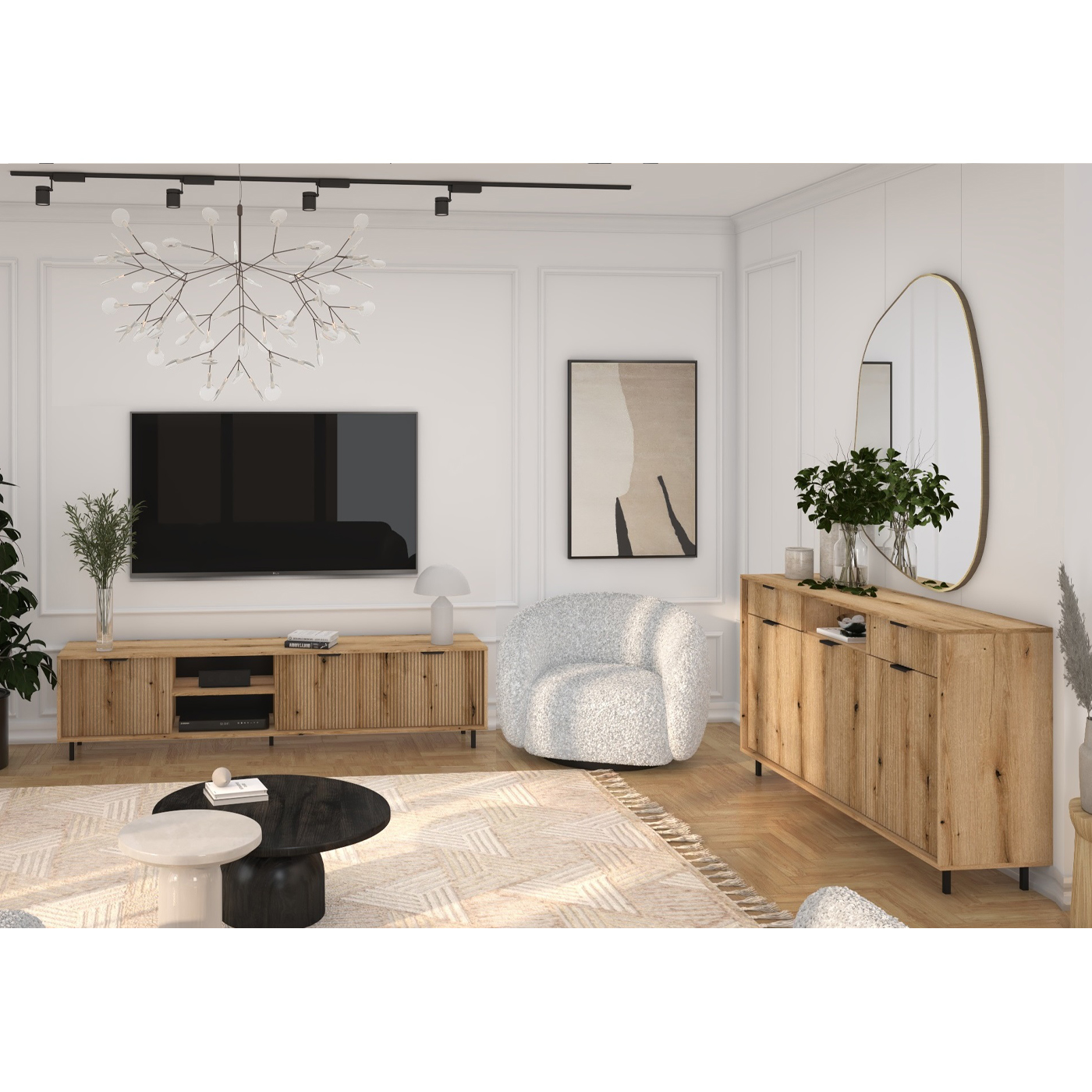 zestaw na nóżkach ryflowanych Anne 3 komoda rtv nowoczesna frez