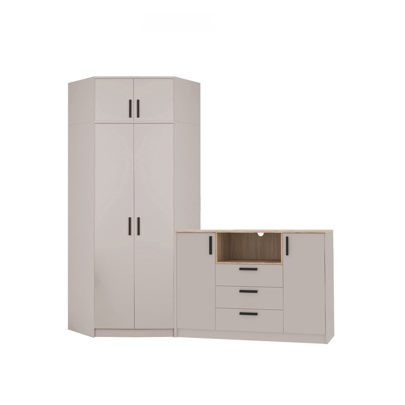 zestaw wysoka szafa z komoda Grant 40 narożna garderoba z nadstawką