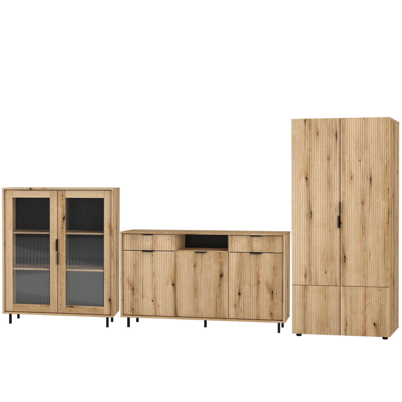 zestaw nowoczesny na nóżkach Anne 5 ryflowana meblościanka feze