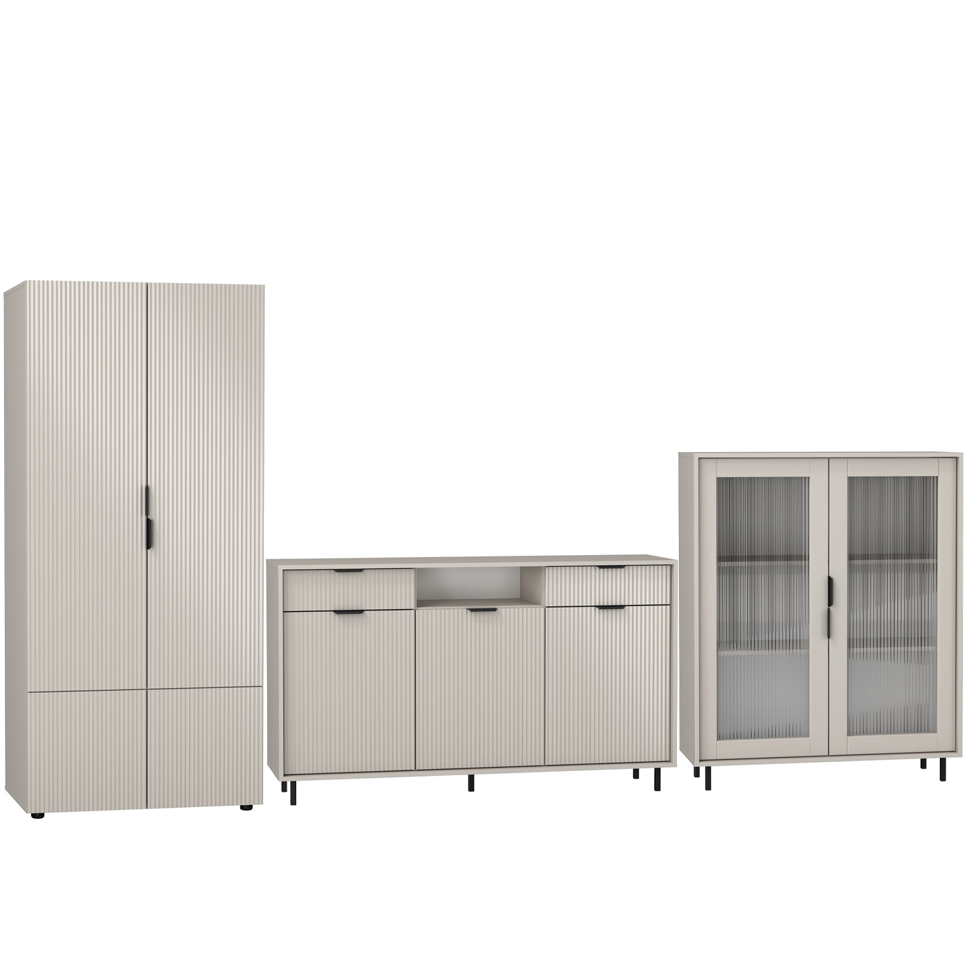 zestaw frezowane lamele na ryflowanych Anne 5 komoda witryna szafa