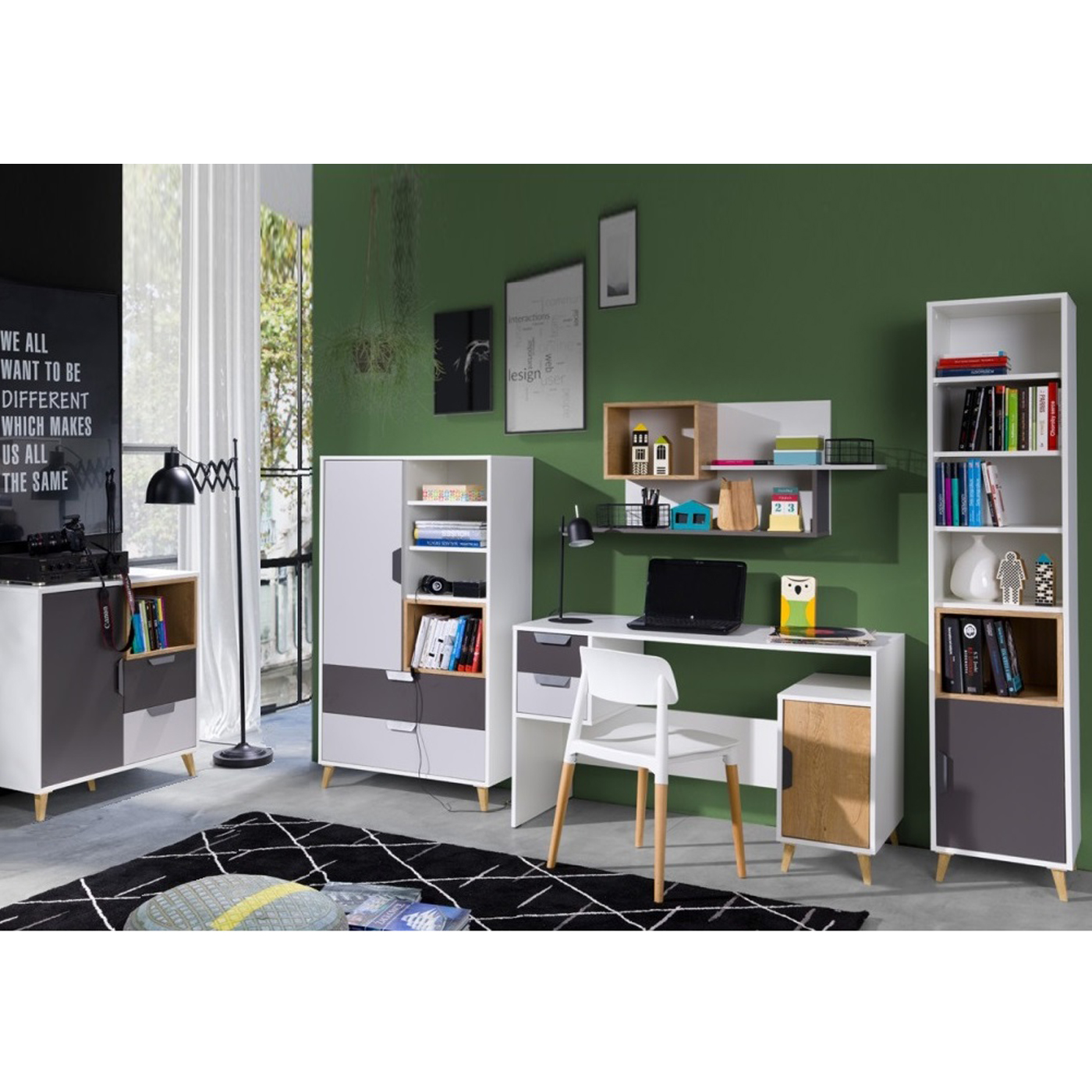 zestaw młodzieżowy dla dzieci ucznia Joker 5 biurkiem regałem komoda